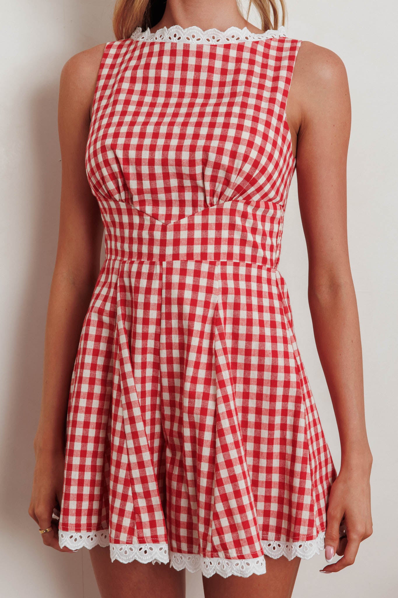 Loving Me Sleeveless Romper Gingham Red by Selfie Leslie