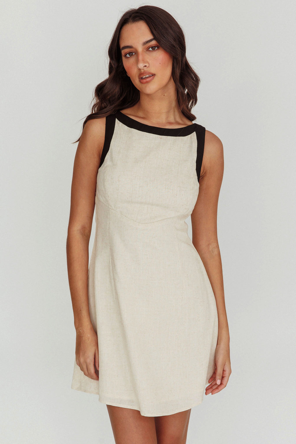 Loving Me Sleeveless A-line Mini Dress Oat by Selfie Leslie