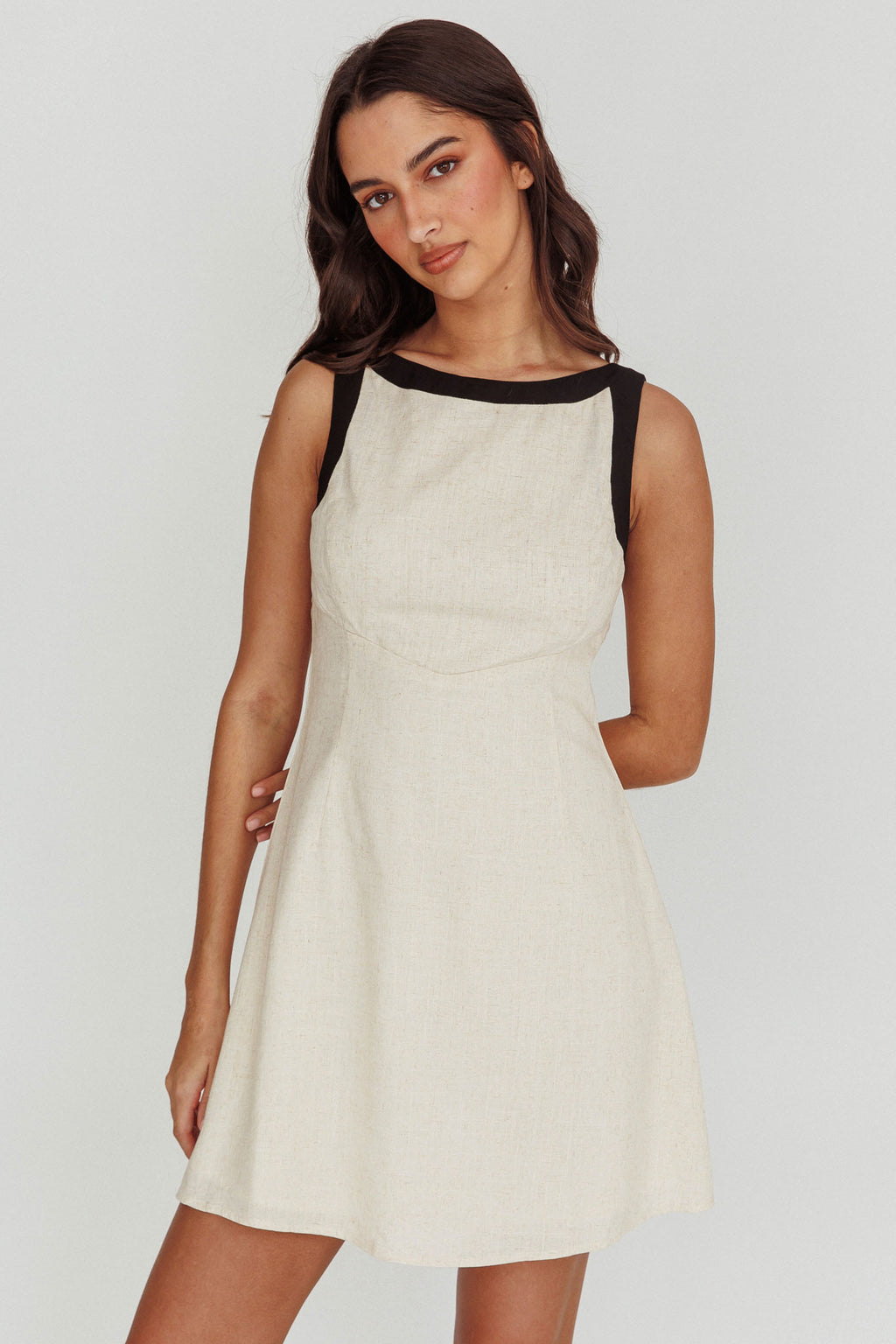 Loving Me Sleeveless A-line Mini Dress Oat by Selfie Leslie