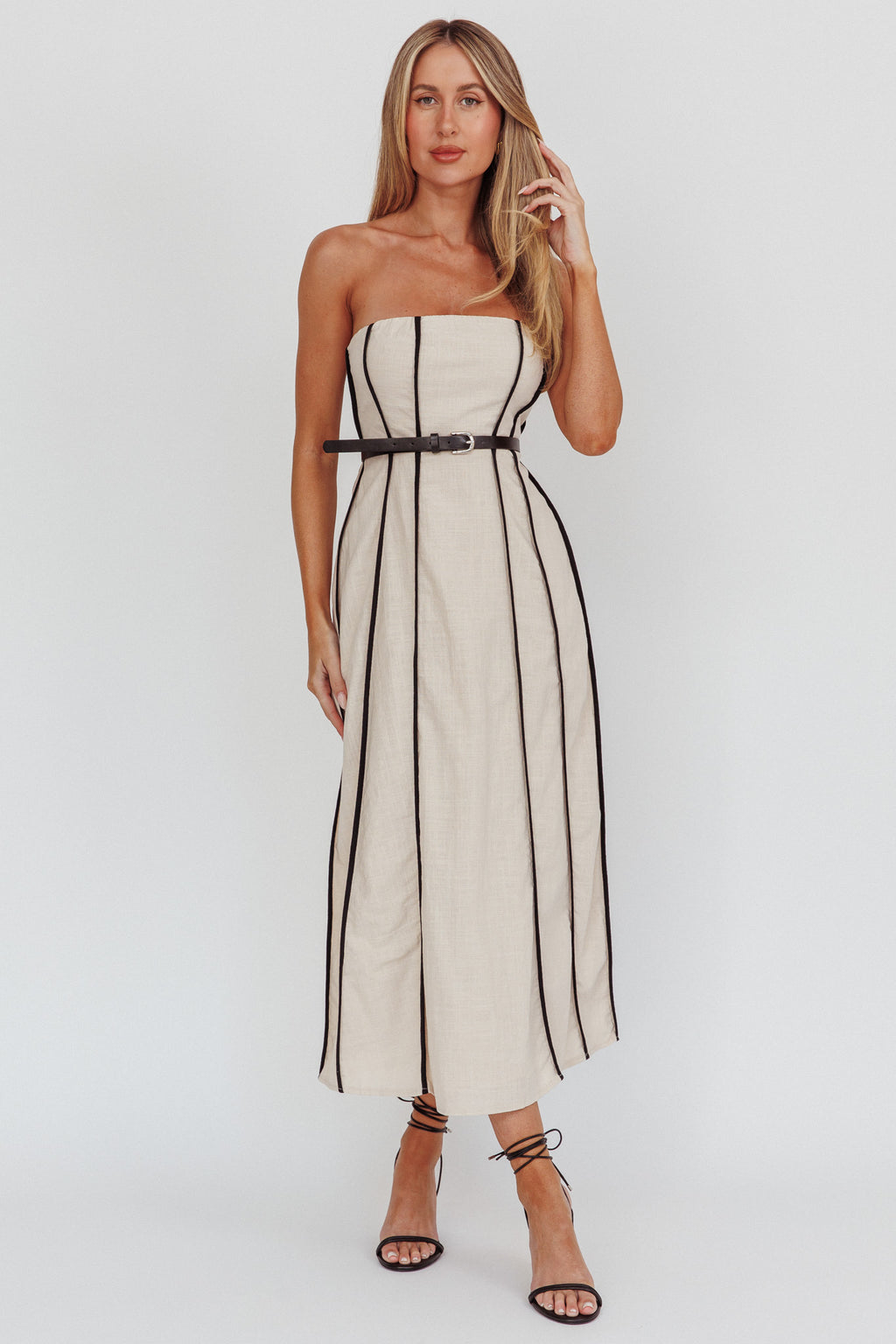 Azalea Sleeveless A-Line Midi Dress Sand by Selfie Leslie