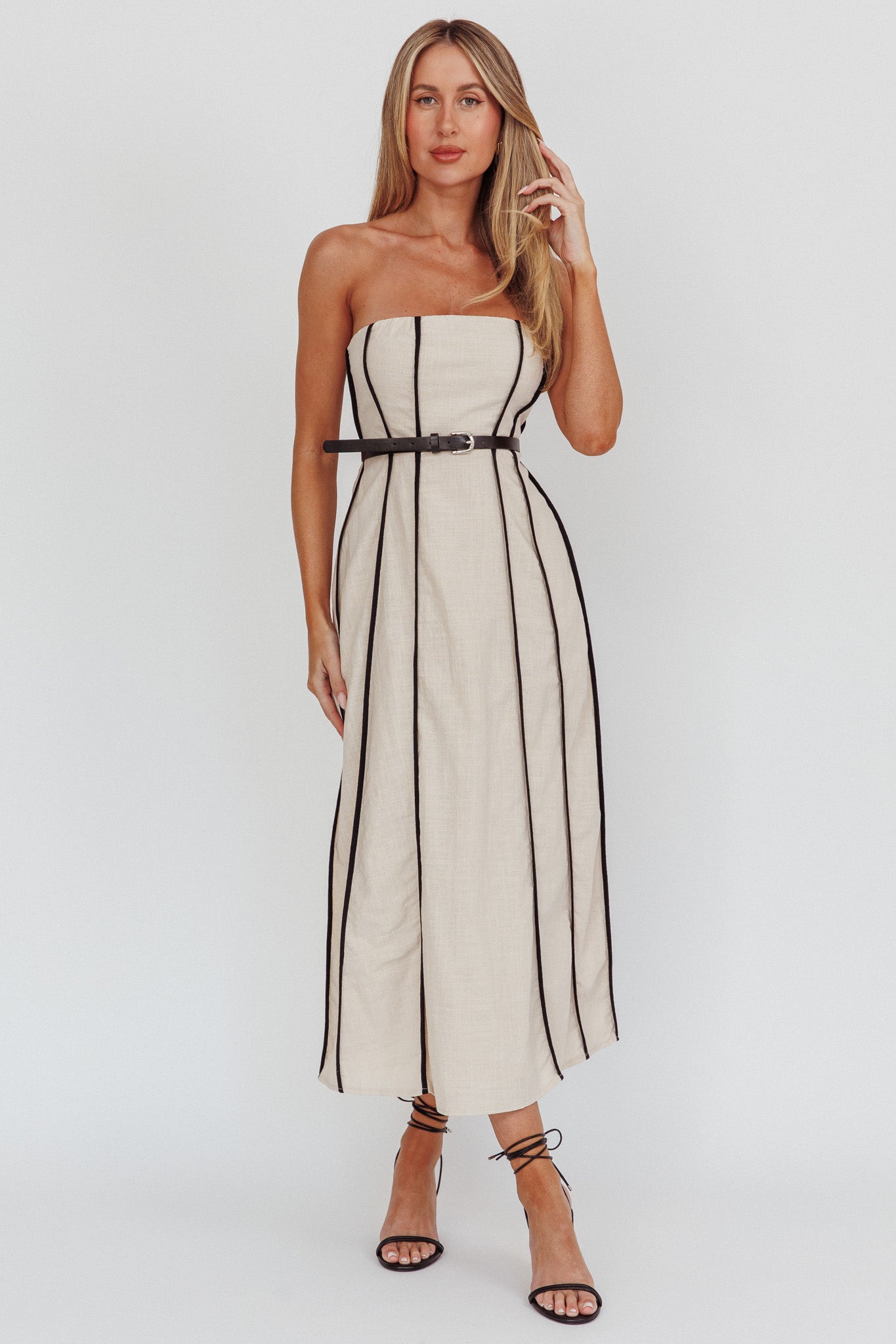 Azalea Sleeveless A-Line Midi Dress Sand by Selfie Leslie