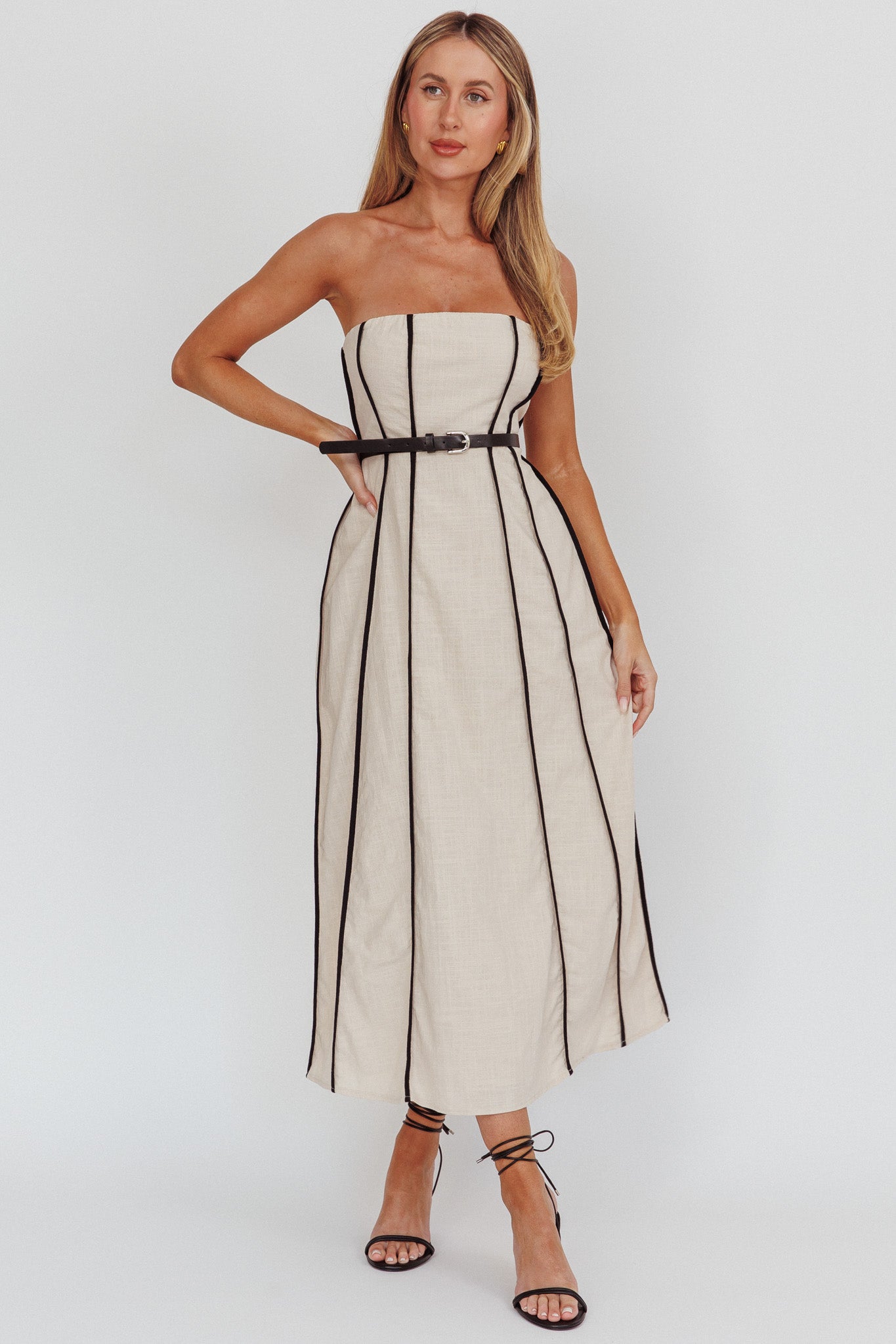 Azalea Sleeveless A-Line Midi Dress Sand by Selfie Leslie