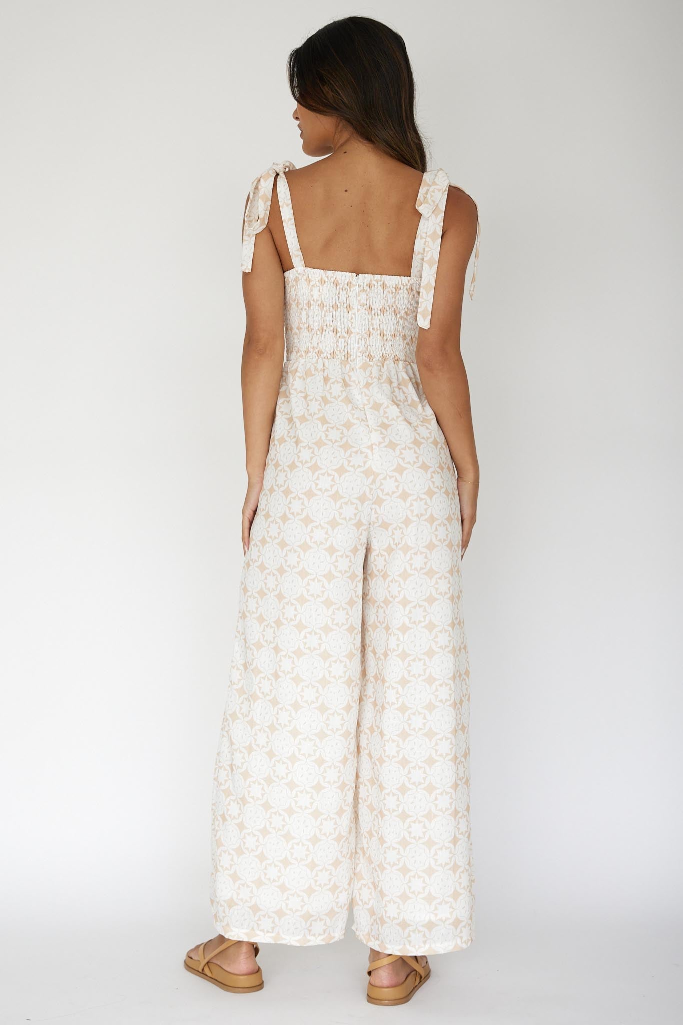 Kersty Tied Shoulder Jumpsuit Beige by Selfie Leslie