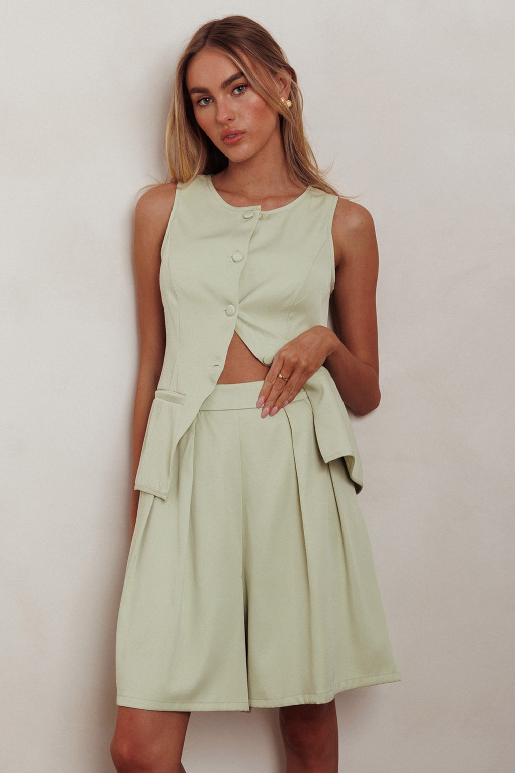 Janna Wide Leg Shorts Sage by Selfie Leslie