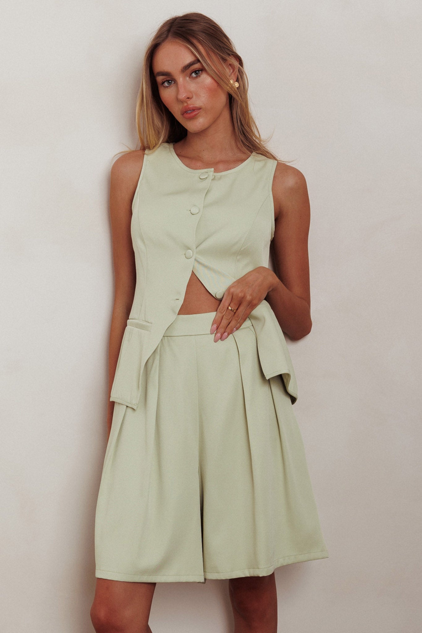 Janna Wide Leg Shorts Sage by Selfie Leslie