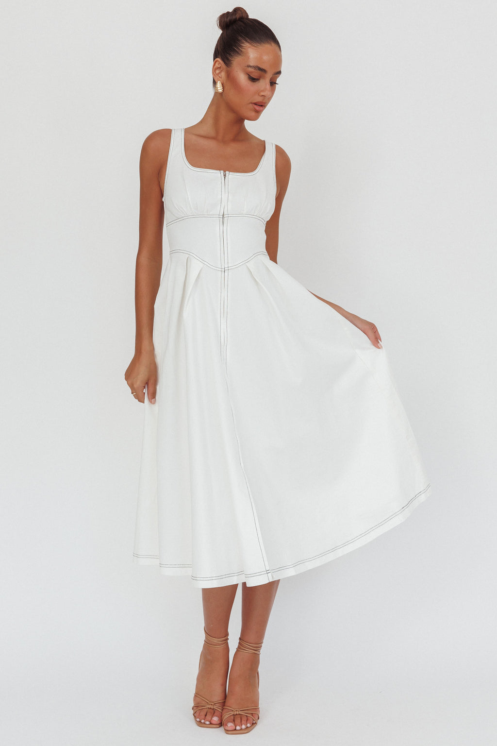 Leeli Zipper Front Midi Dress White by Selfie Leslie