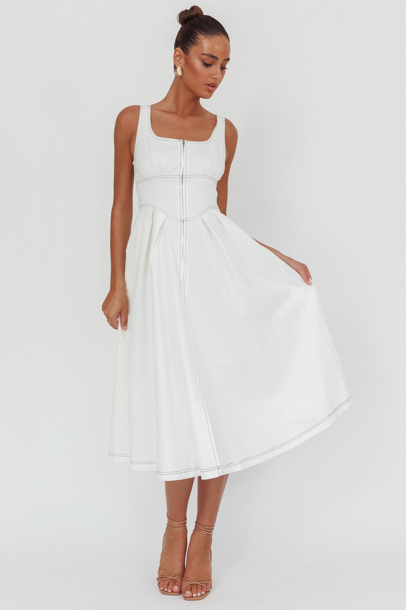 Leeli Zipper Front Midi Dress White by Selfie Leslie