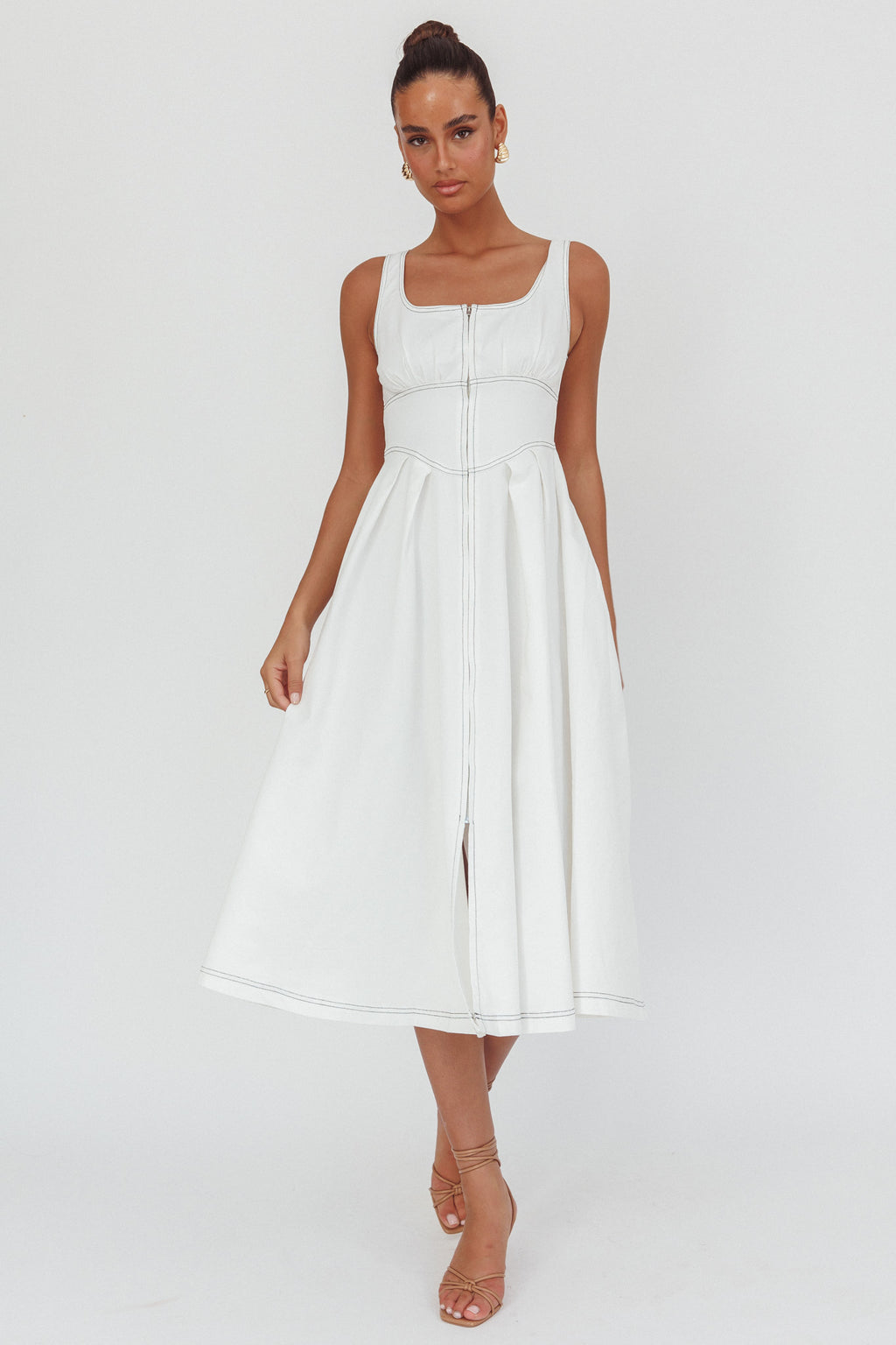 Leeli Zipper Front Midi Dress White | Selfie Leslie Leeli Zipper Front Midi Dress White | Selfie Leslie