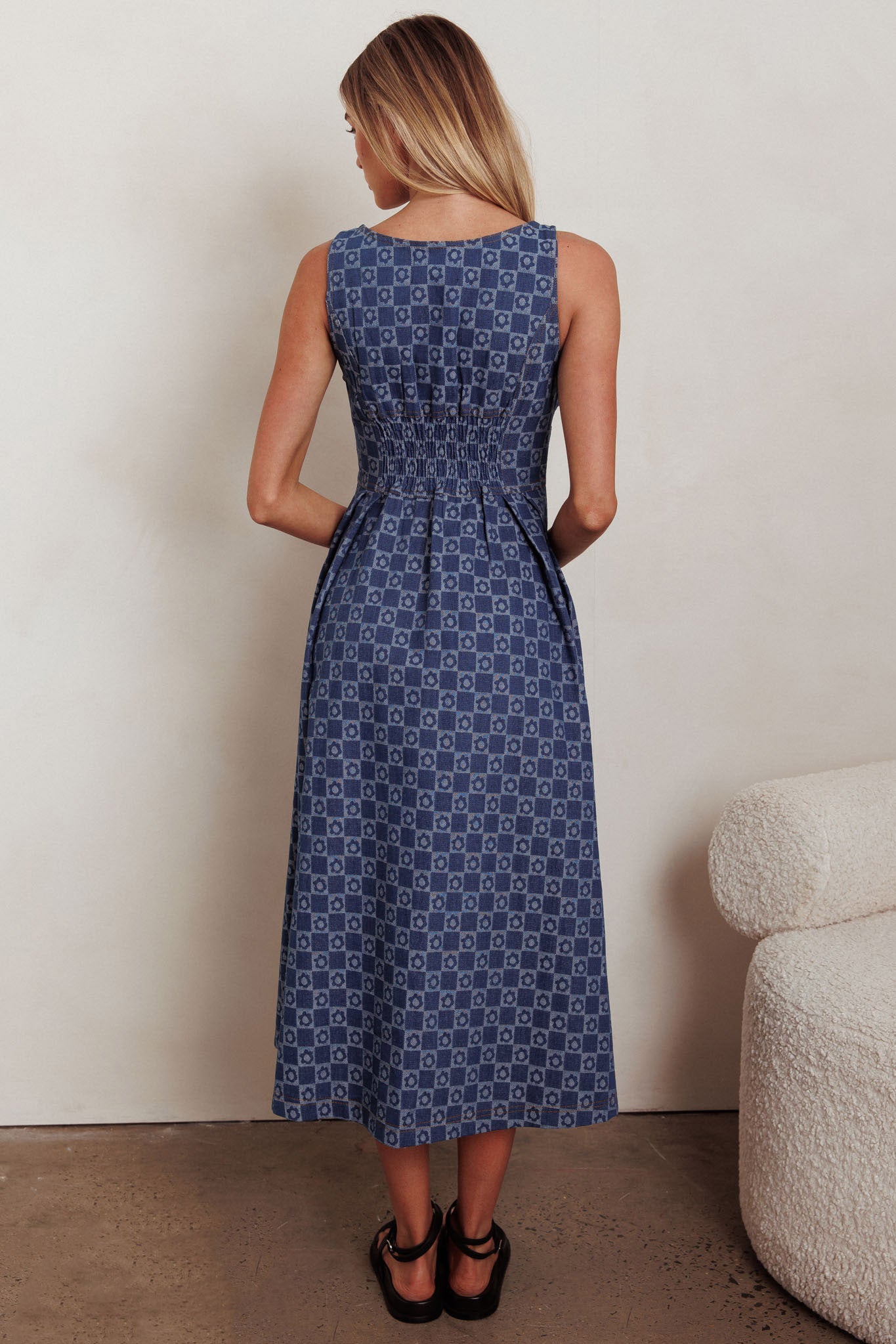 Hair Down Square Neck A-Line Midi Dress Floral Denim Selfie Leslie Hair Down Square Neck A-Line Midi Dress Floral Denim Selfie Leslie
