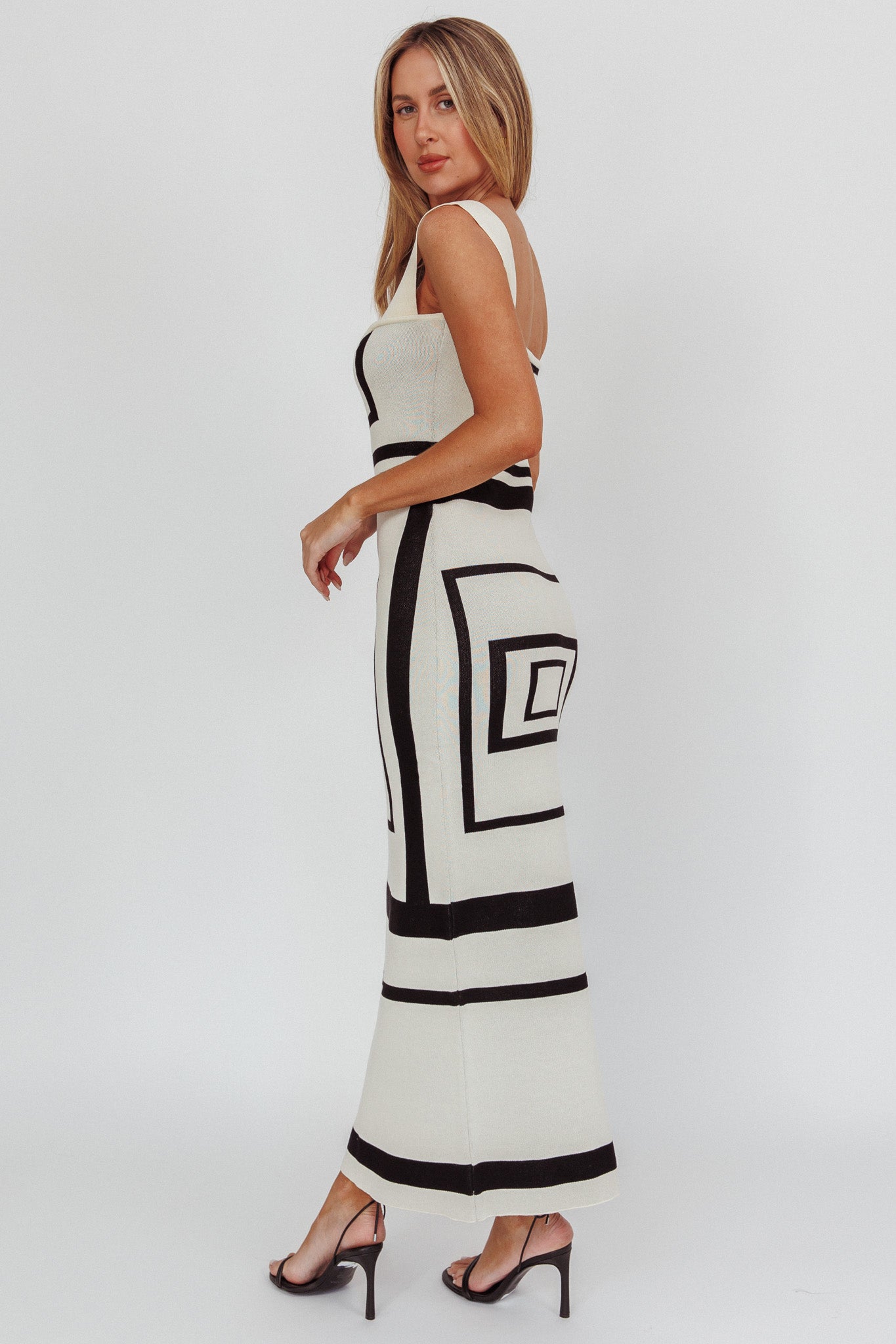 Stargazing Square Print Knit Maxi Dress Beige by Selfie Leslie