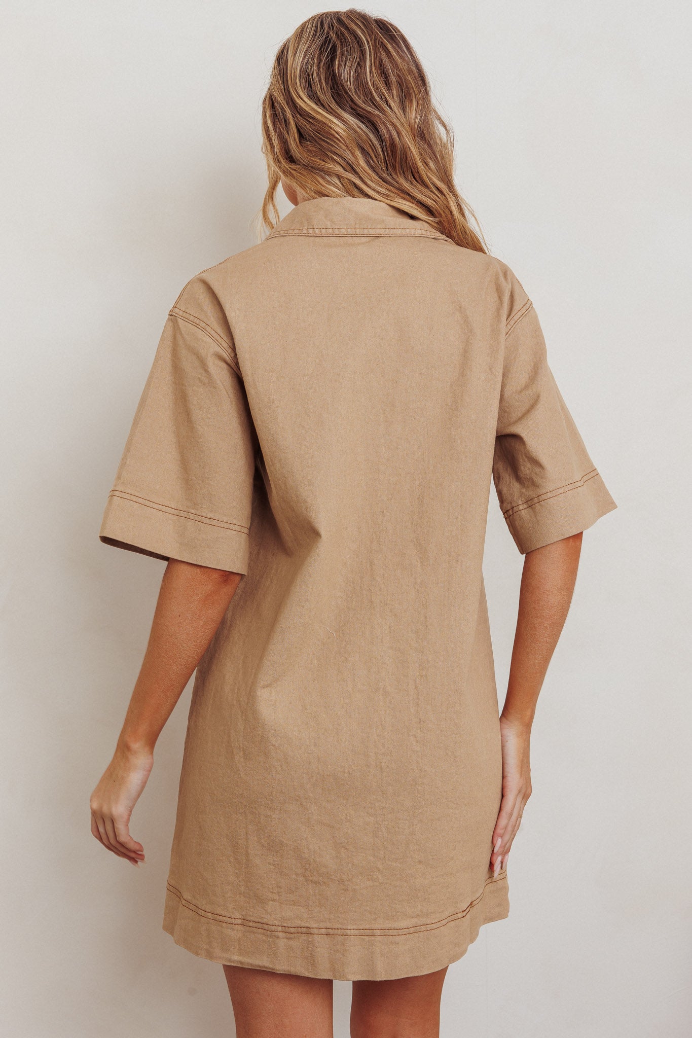 Admiration Contrast Stitching Boxy Mini Dress Beige Selfie Leslie Admiration Contrast Stitching Boxy Mini Dress Beige Selfie Leslie