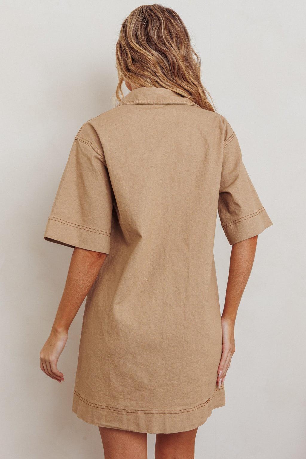 Admiration Contrast Stitching Boxy Mini Dress Beige by Selfie Leslie