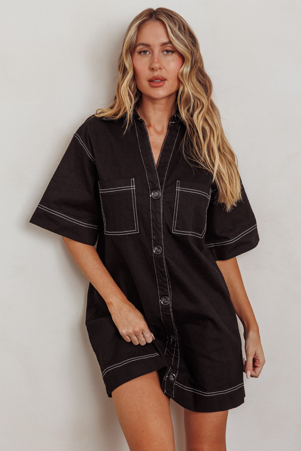 Admiration Contrast Stitching Boxy Mini Dress Black by Selfie Leslie