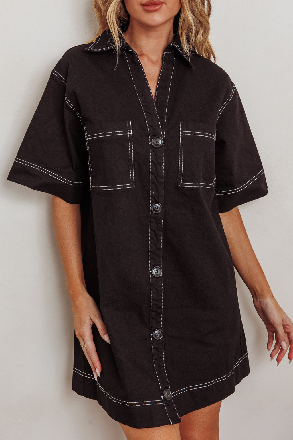 Admiration Contrast Stitching Boxy Mini Dress Black by Selfie Leslie