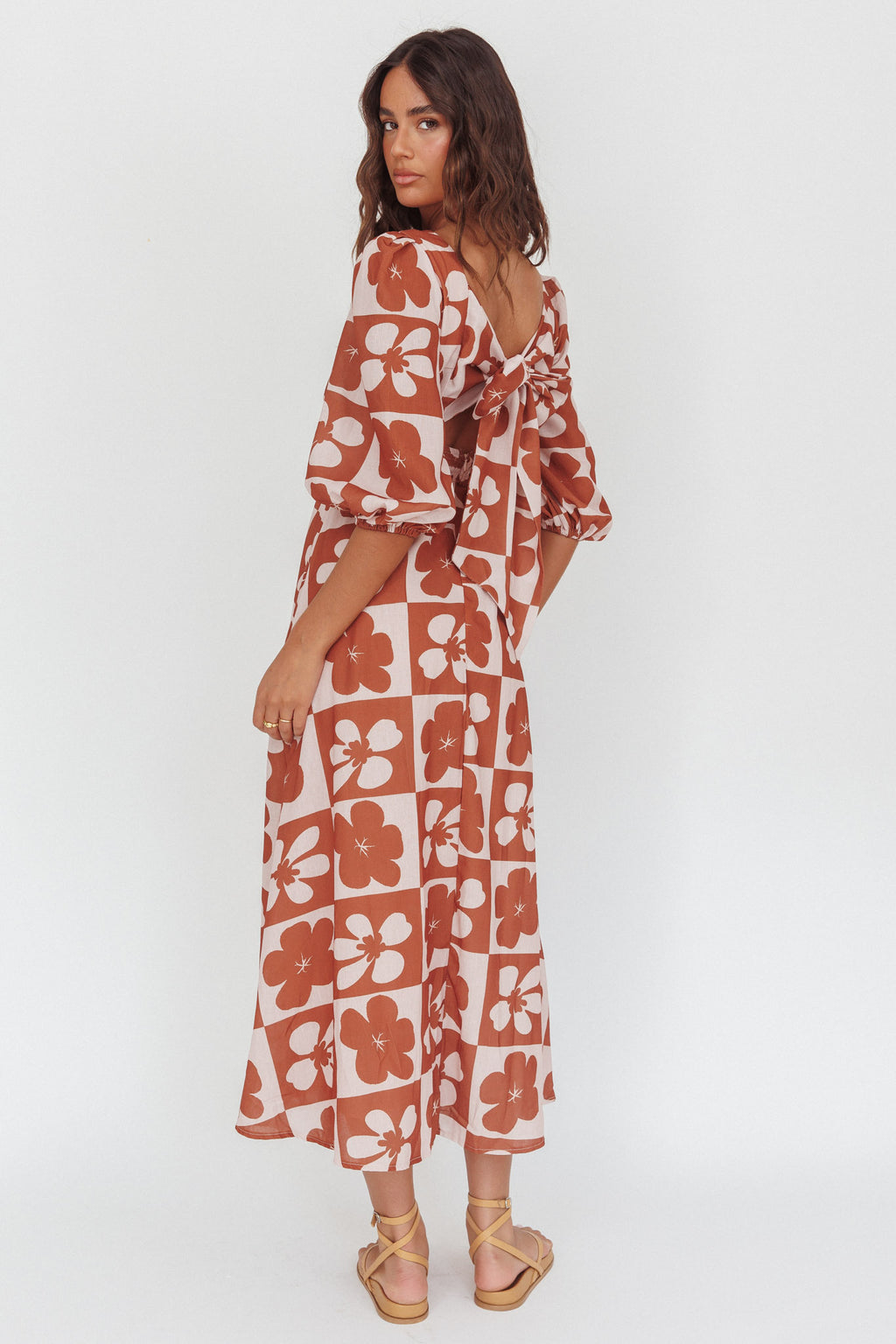 Transcendent Puff Sleeves Maxi Dress Floral Mocha by Selfie Leslie