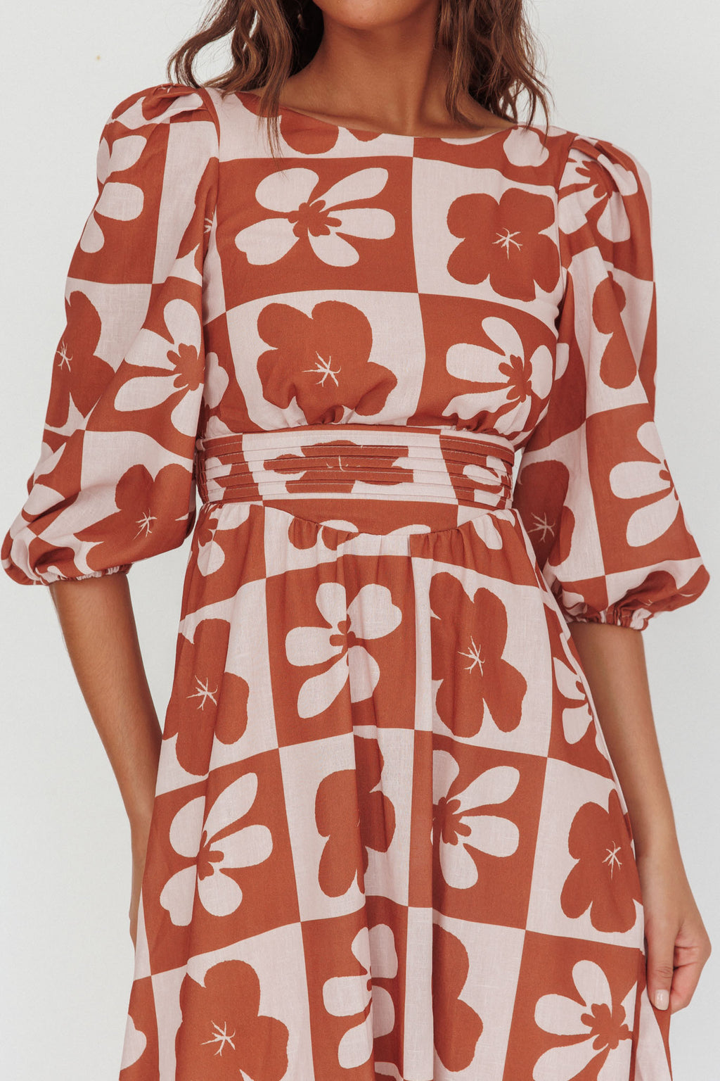 Transcendent Puff Sleeves Maxi Dress Floral Mocha by Selfie Leslie