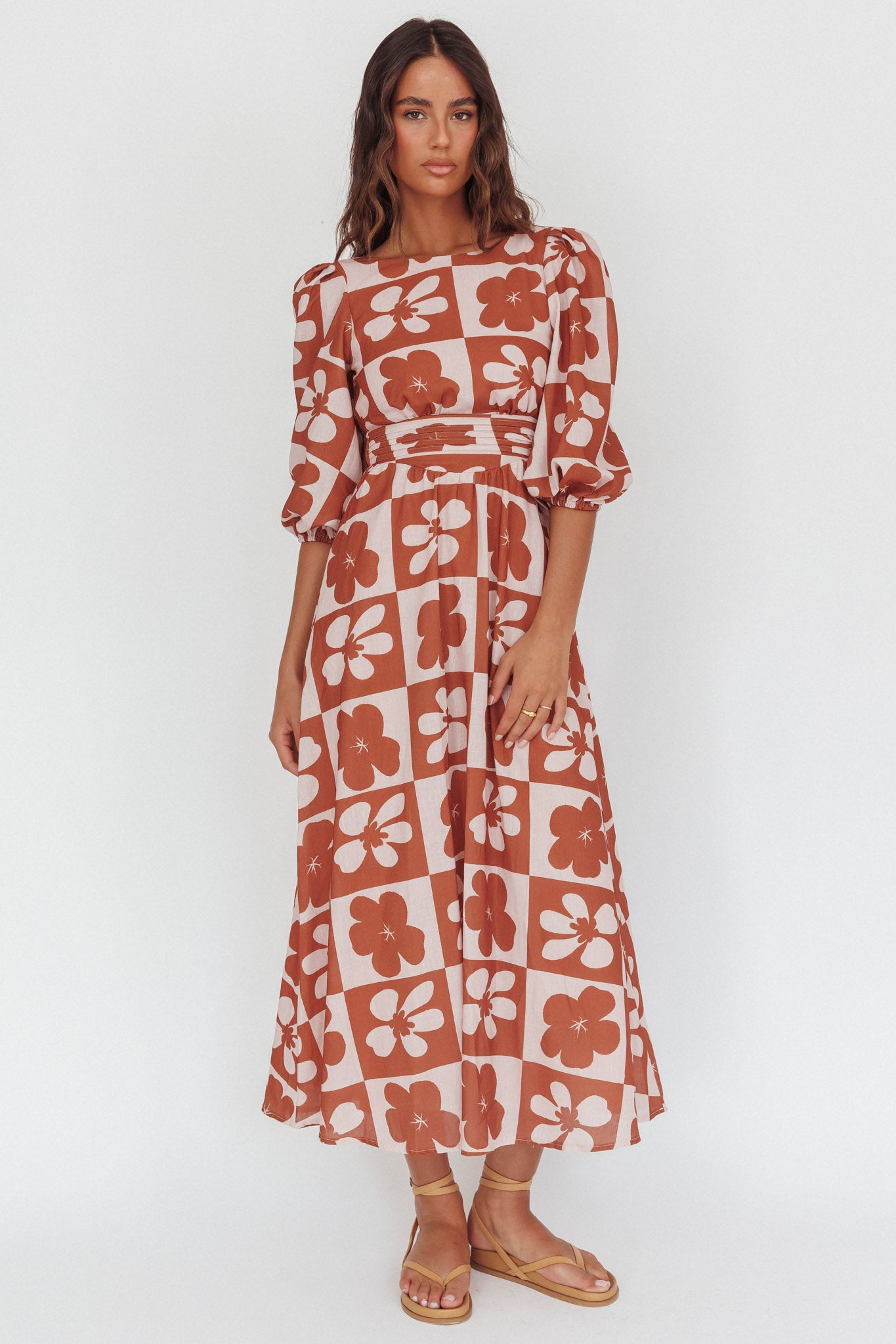 Transcendent Puff Sleeves Maxi Dress Floral Mocha by Selfie Leslie