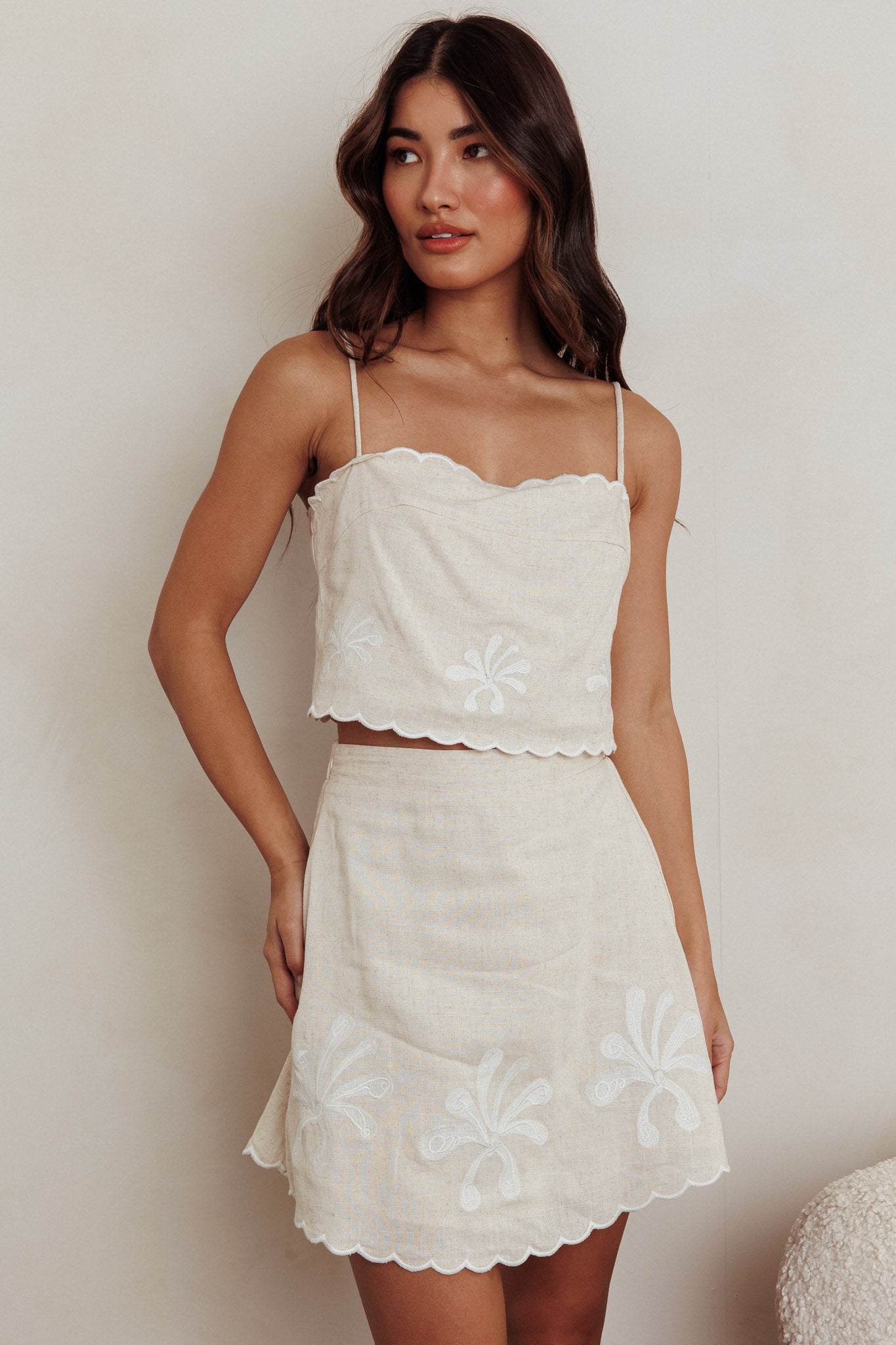 Carsyn Flower Embroidery Cropped Top Oat by Selfie Leslie