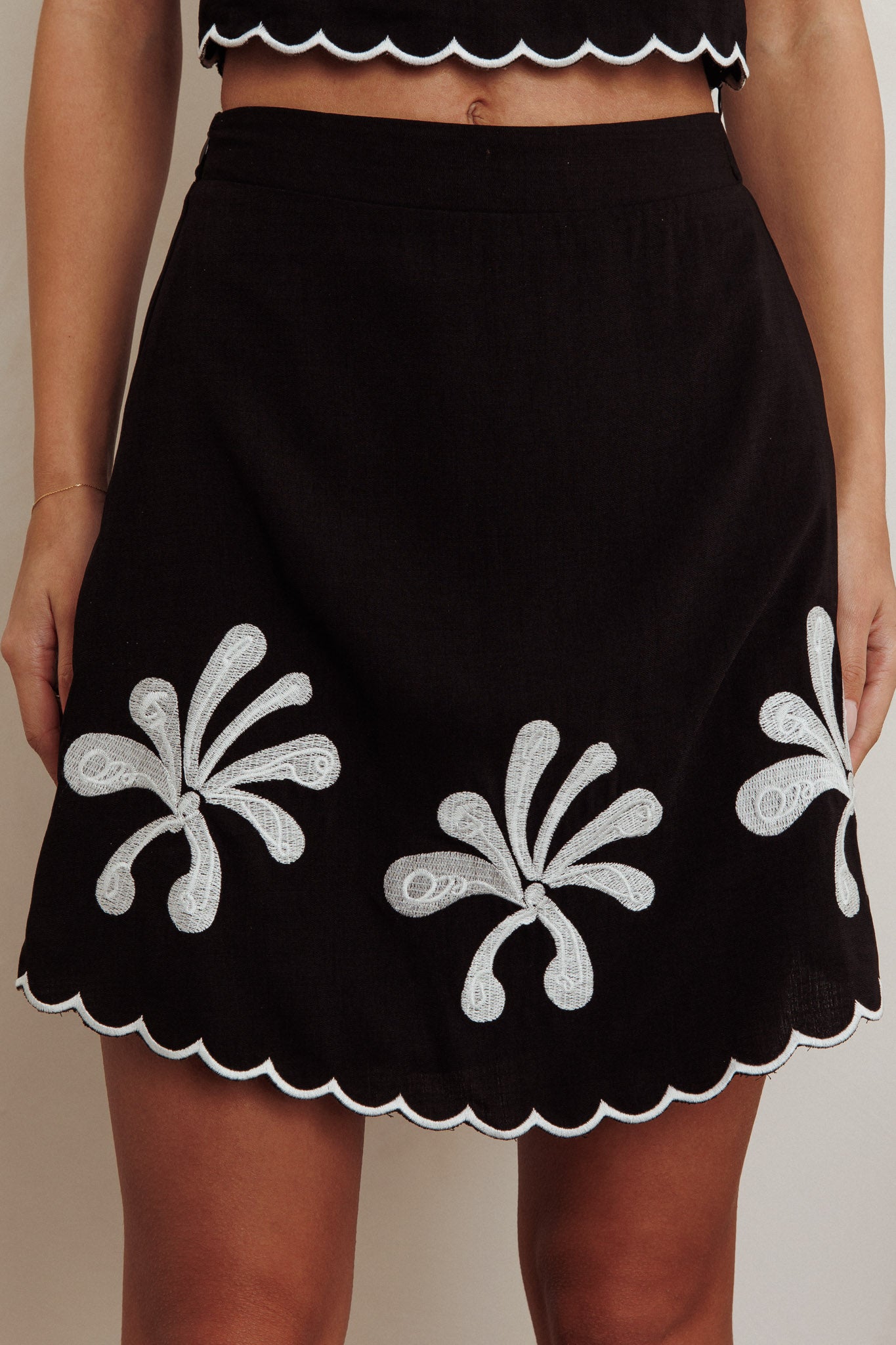 Carsyn Flower Embroidery A-Line Mini Skirt Black by Selfie Leslie