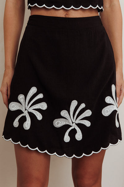 Shop the Carsyn Flower Embroidery A-Line Mini Skirt Black
