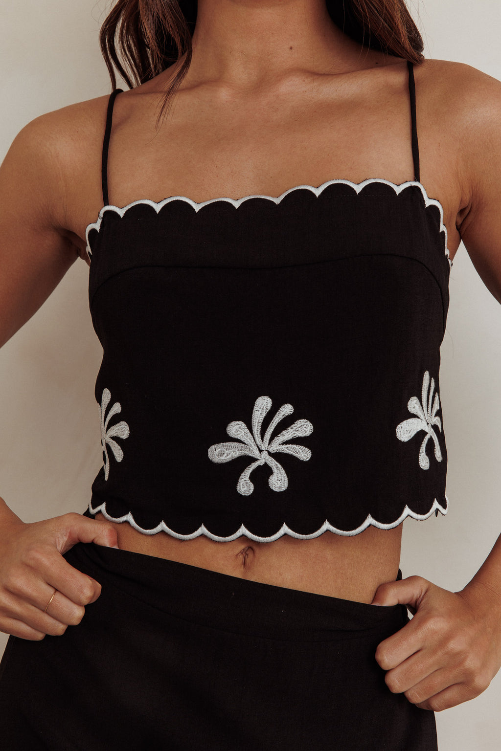 Carsyn Flower Embroidery Cropped Top Black by Selfie Leslie