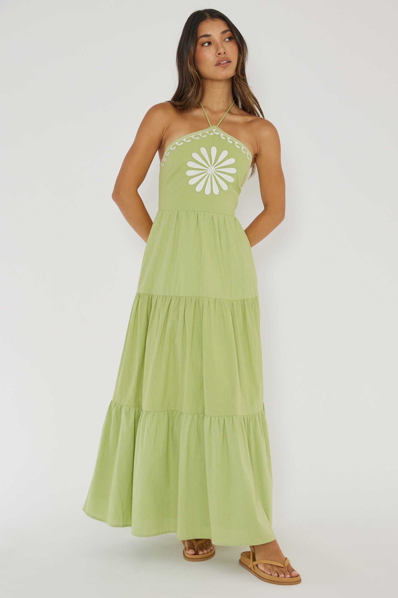 Life Elixir Halterneck Embroidered Maxi Dress Green by Selfie Leslie