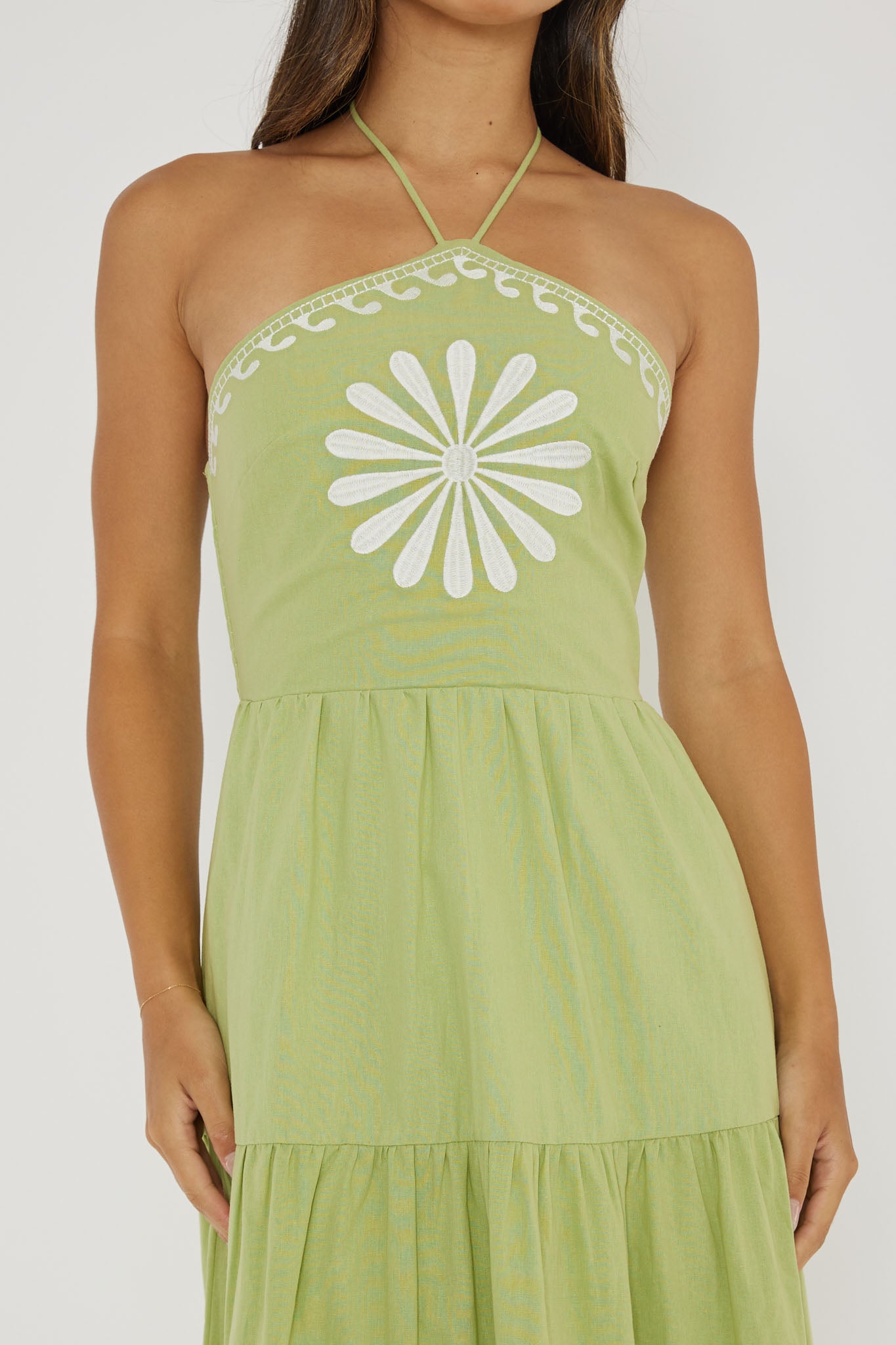 Life Elixir Halterneck Embroidered Maxi Dress Green by Selfie Leslie