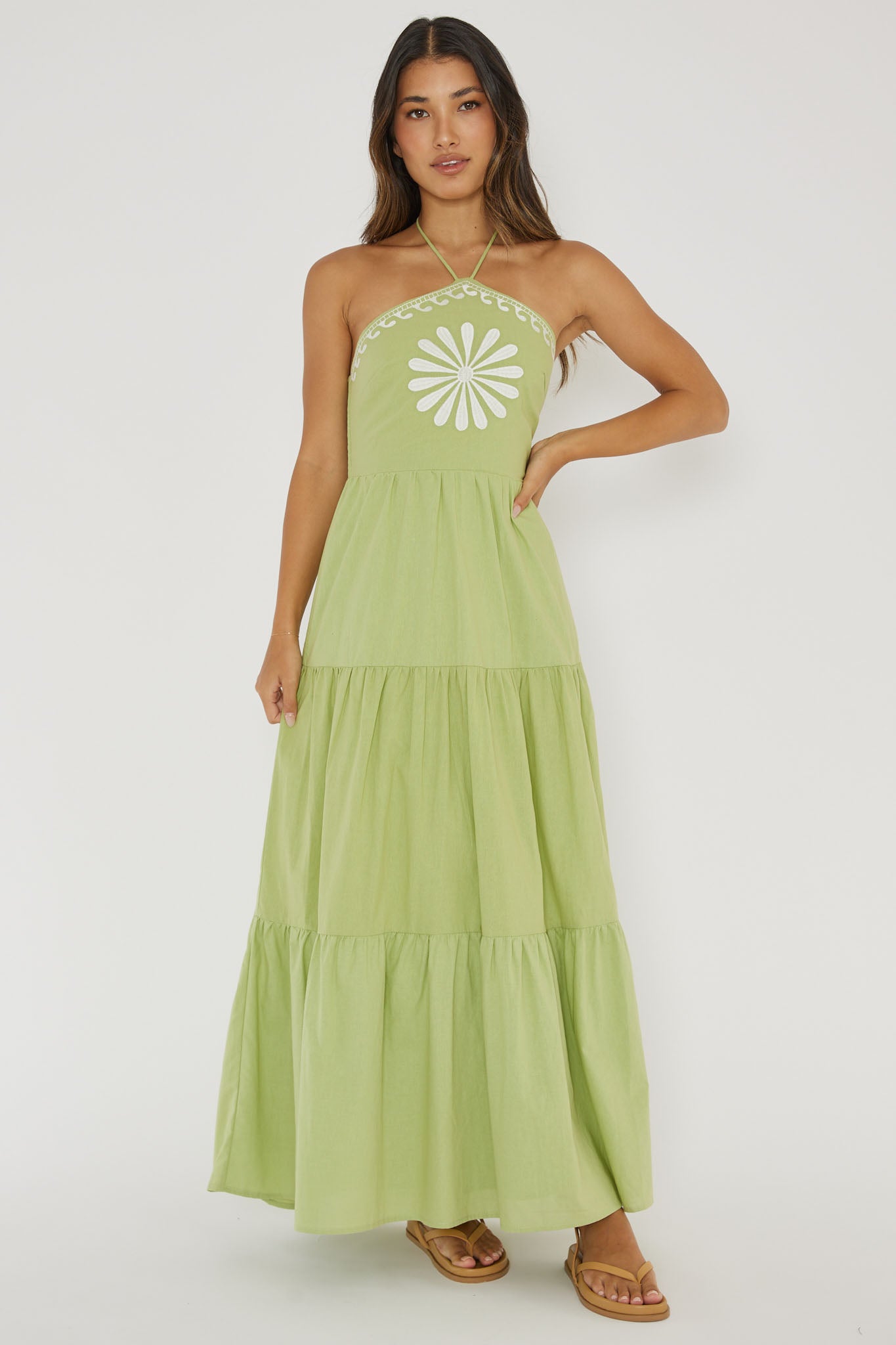 Life Elixir Halterneck Embroidered Maxi Dress Green by Selfie Leslie