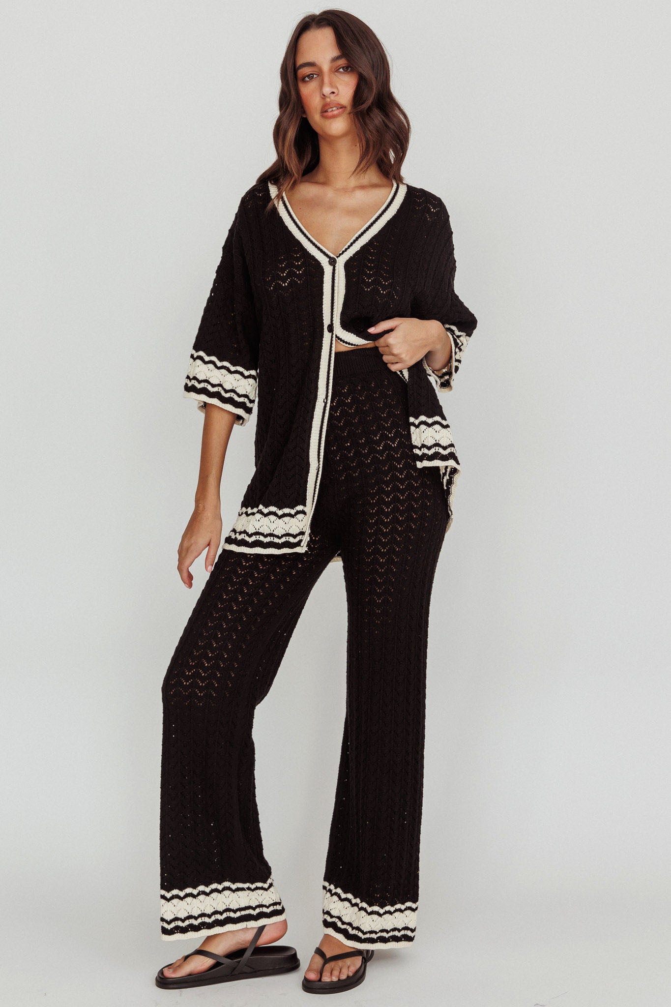 Rhodes Cotton Straight Leg Knit Pants Black by Selfie Leslie
