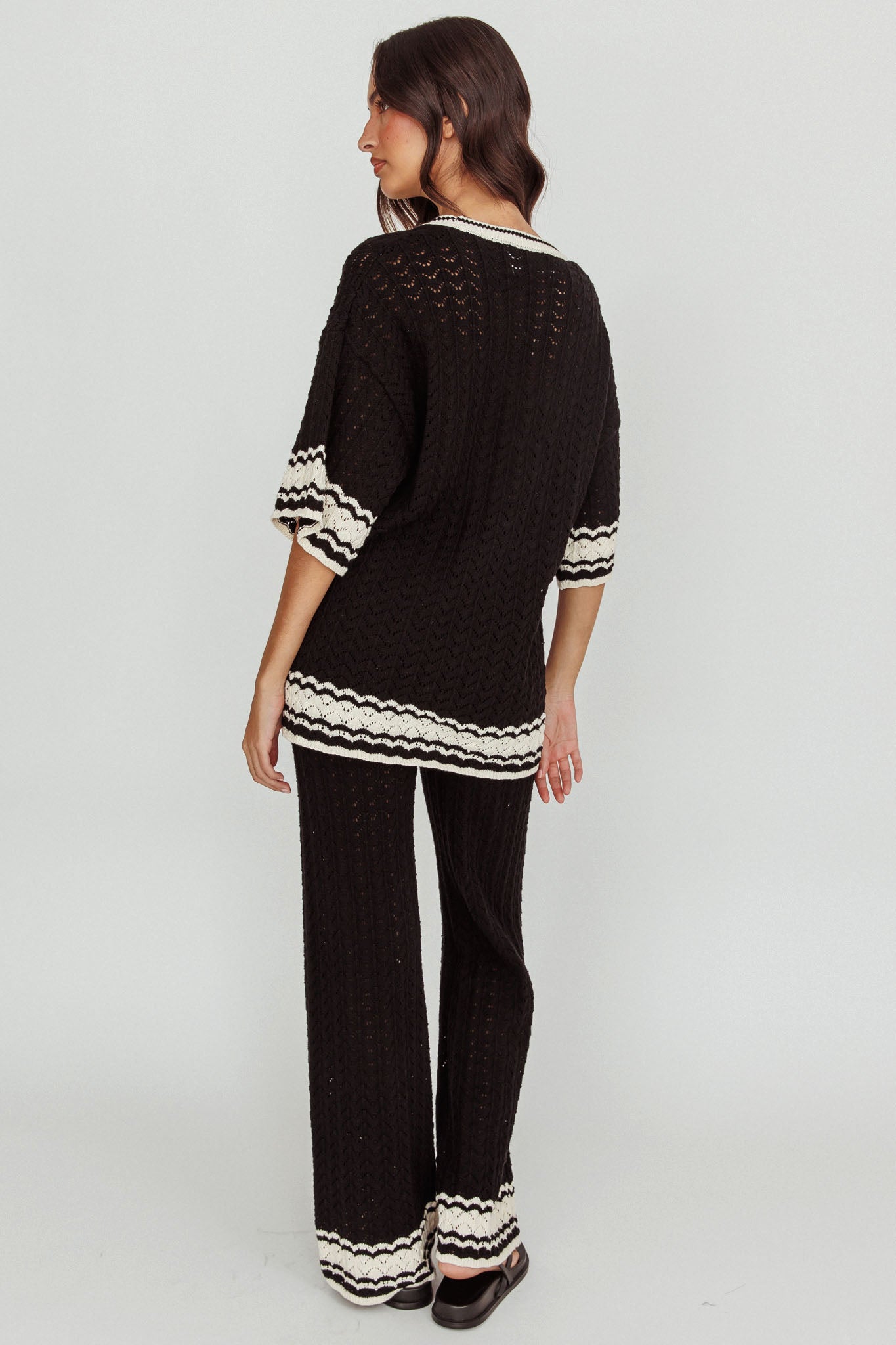 Rhodes Cotton Straight Leg Knit Pants Black by Selfie Leslie