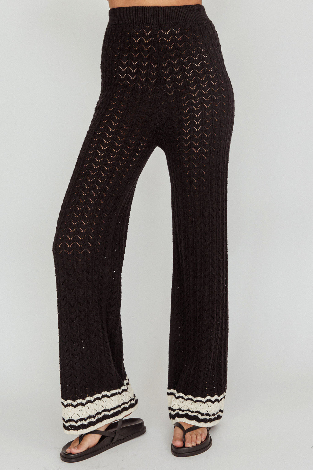 Rhodes Cotton Straight Leg Knit Pants Black by Selfie Leslie