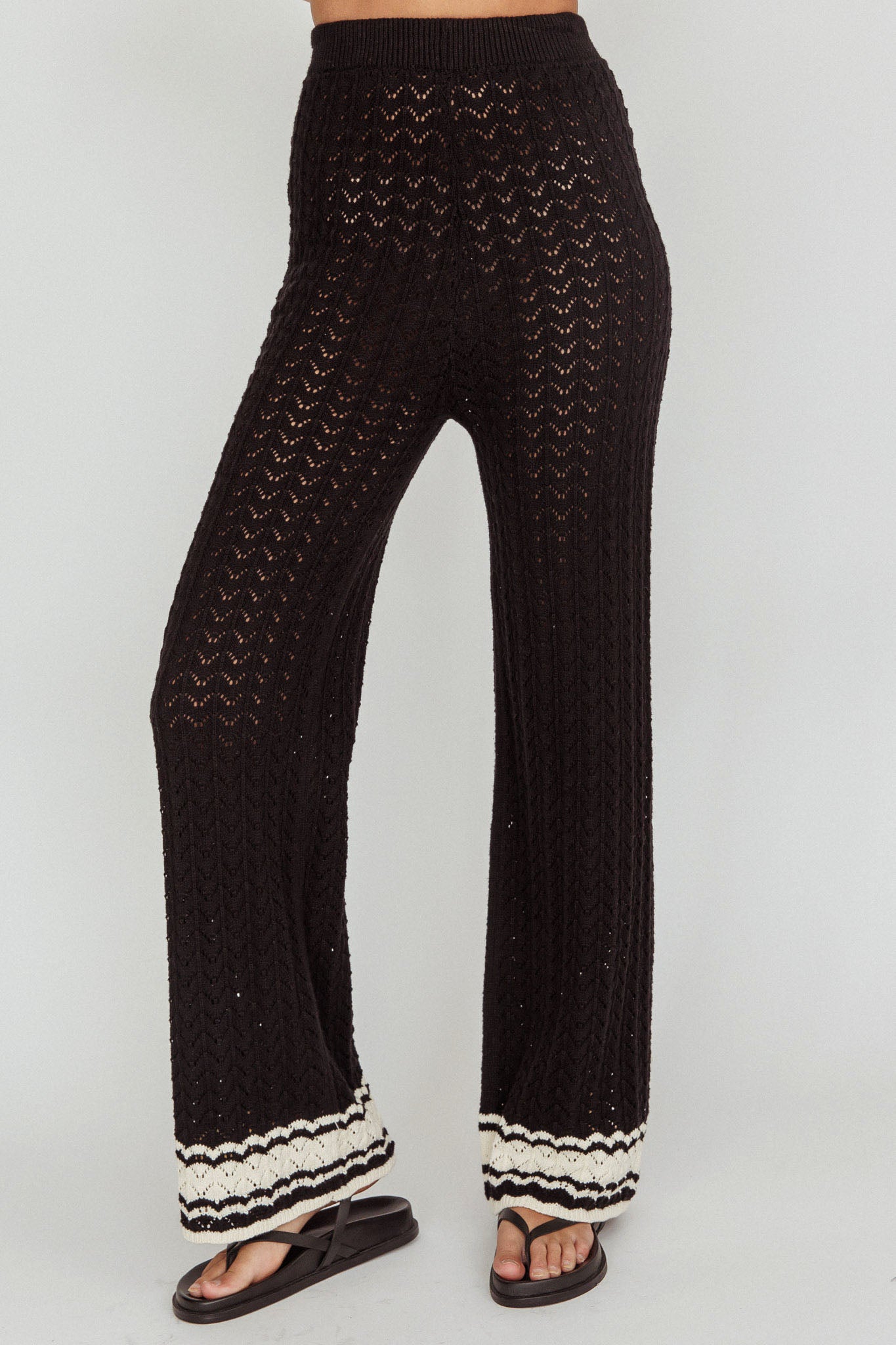Rhodes Cotton Straight Leg Knit Pants Black by Selfie Leslie