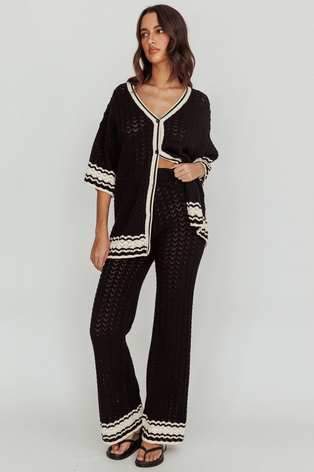 Rhodes Cotton Straight Leg Knit Pants Black by Selfie Leslie