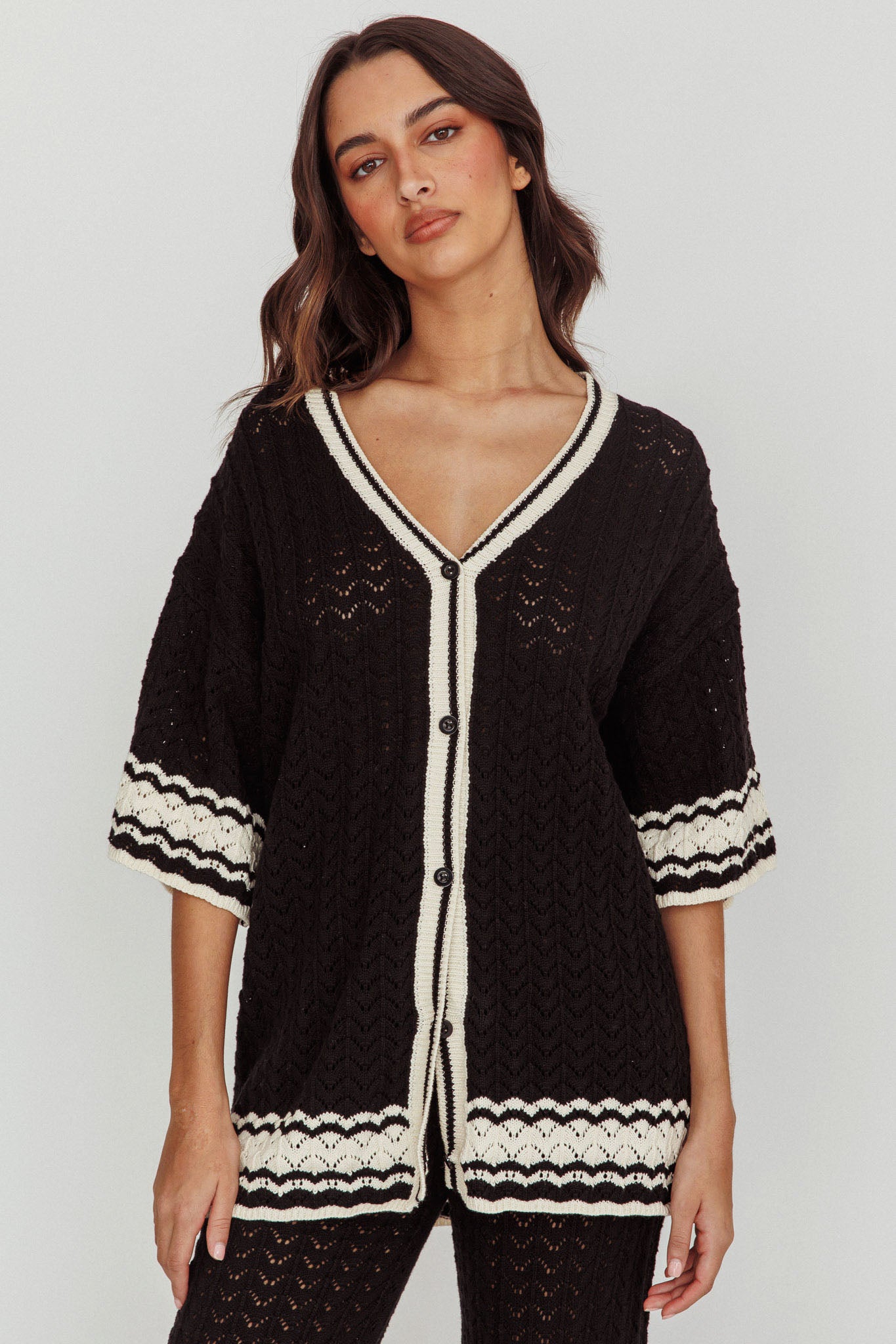 Rhodes Cotton Relaxed Knit Shirt Black by Selfie Leslie