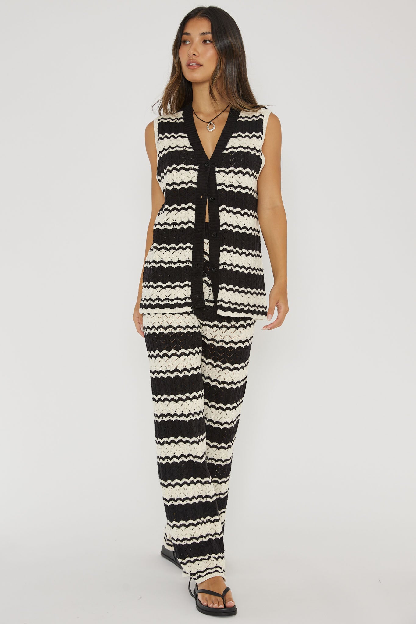Maysah Button-Up Crochet Top Black/White by Selfie Leslie