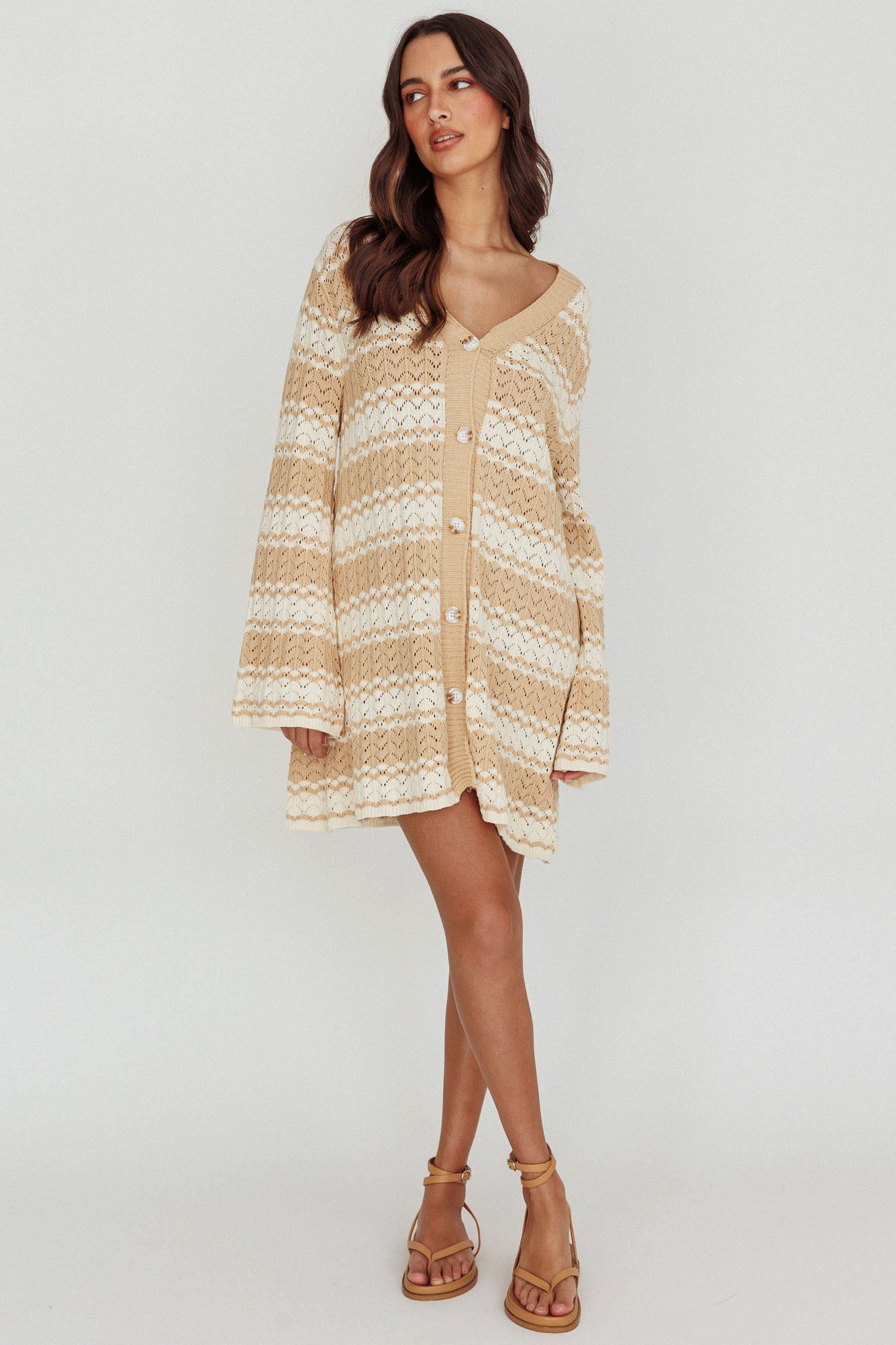 nude knitted dress Maysah Button-Up Knit Shirt Ivory M 02/02/2026 Girl Christmas Dress Girl Perfect for running errands Color:Leprechaun