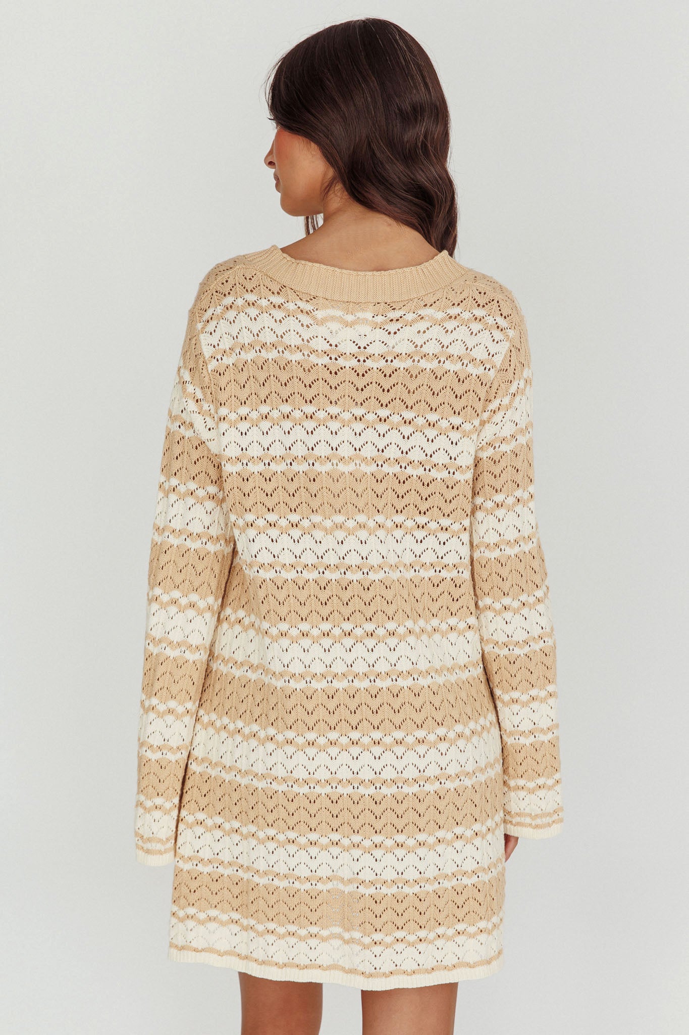 knit shirt dress Maysah Button-Up Knit Shirt Dress Nude Ivory