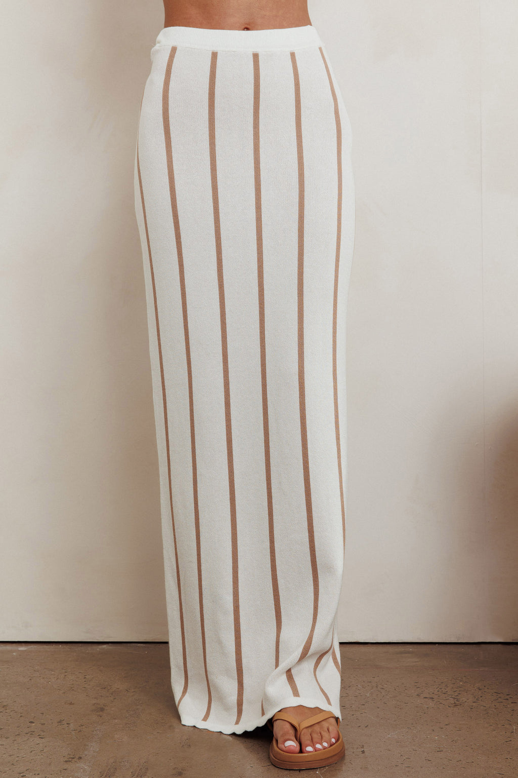 Aster Striped Maxi Knit Skirt Beige by Selfie Leslie