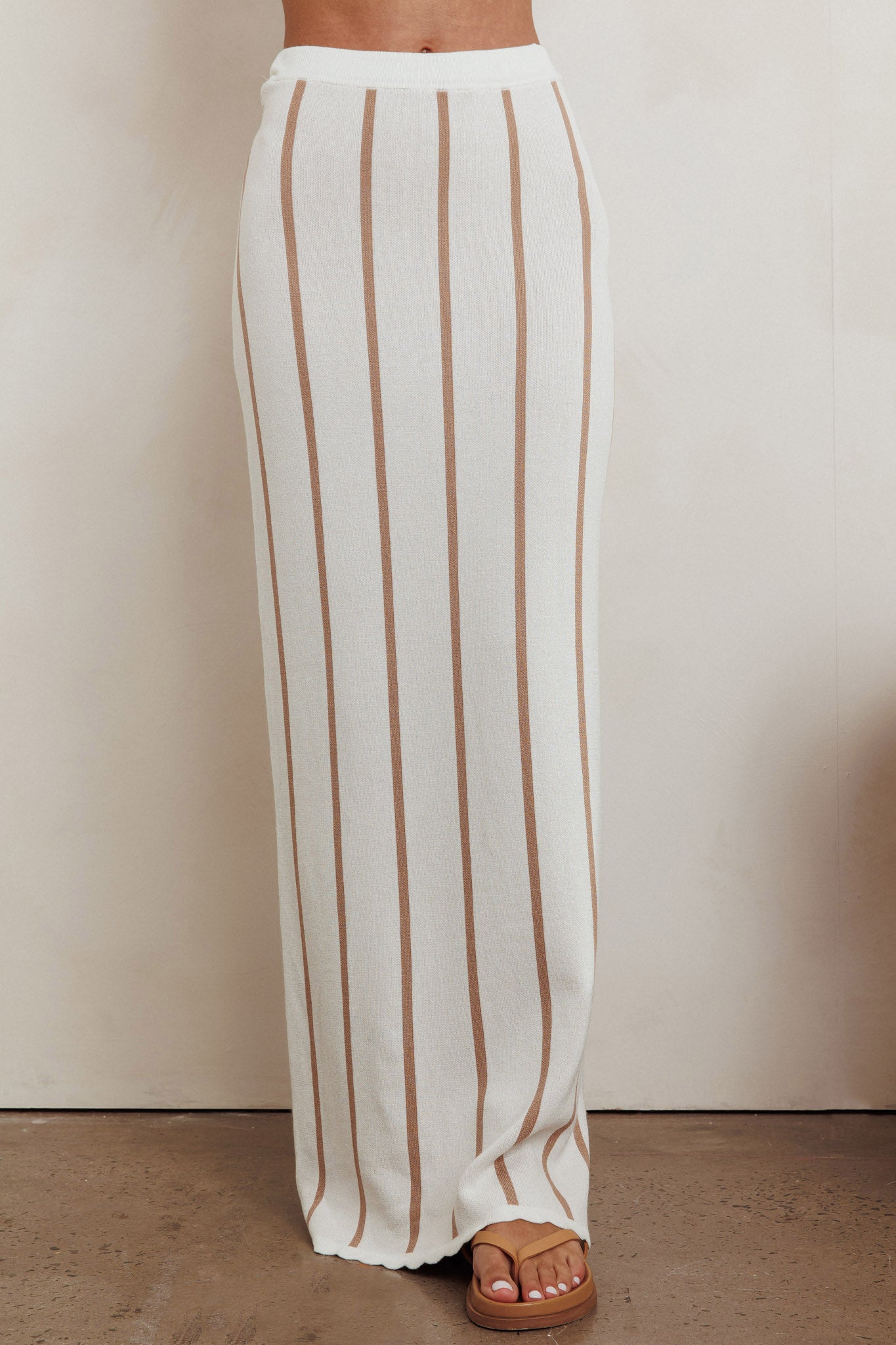 Aster Striped Maxi Knit Skirt Beige by Selfie Leslie