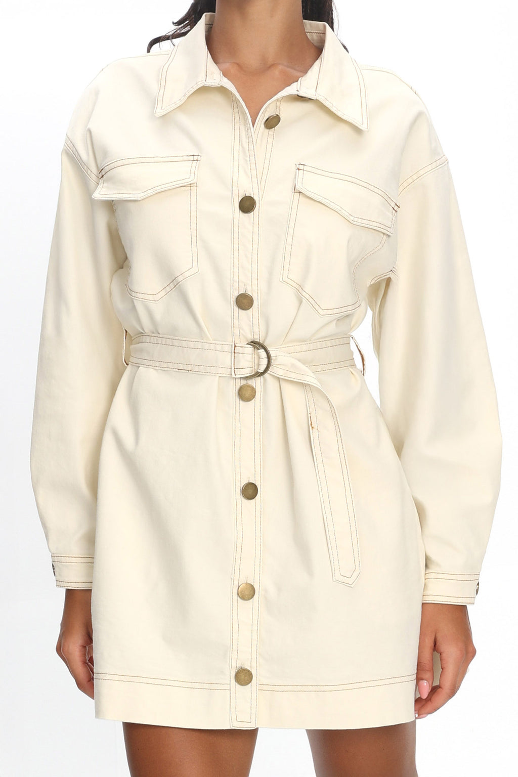 Mariska Collared Long Sleeve Mini Dress Butter