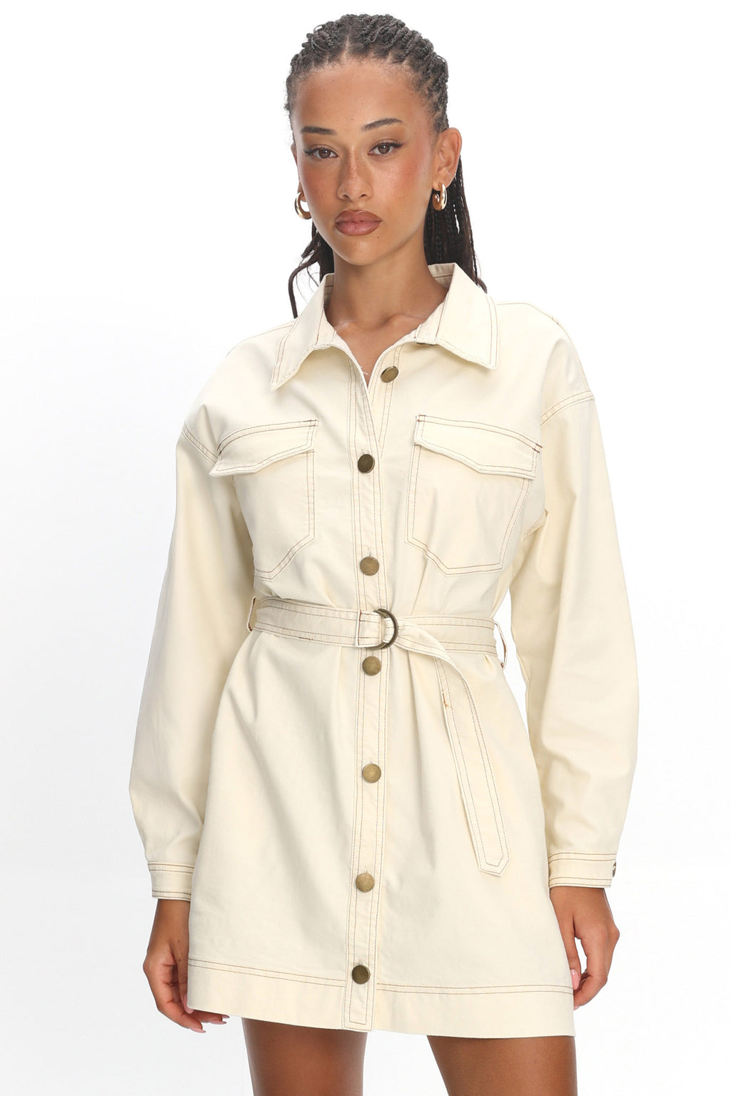 Mariska Collared Long Sleeve Mini Dress Butter