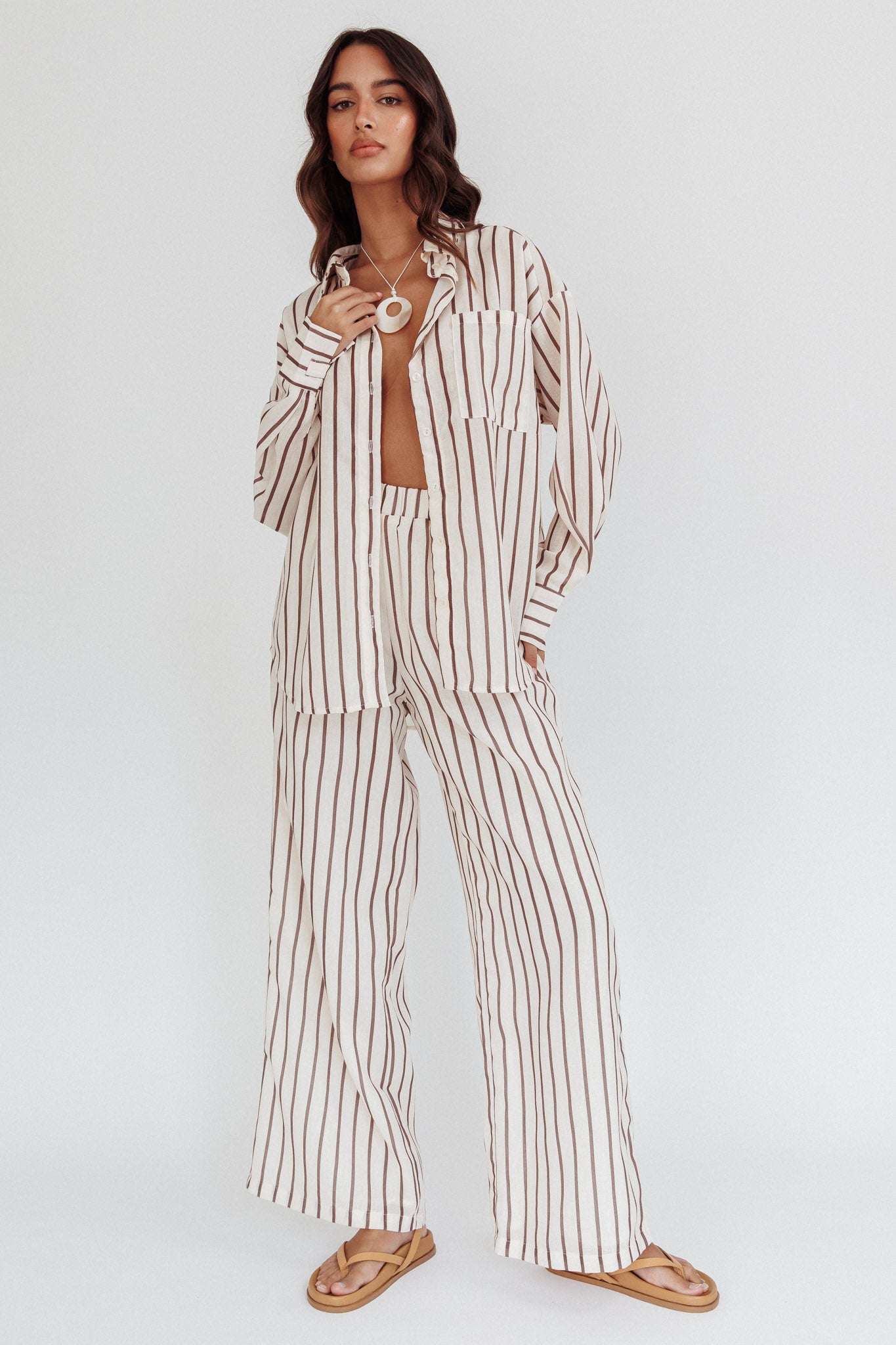 Alex Elastic Waist Pants Stripe Latte by Selfie Leslie