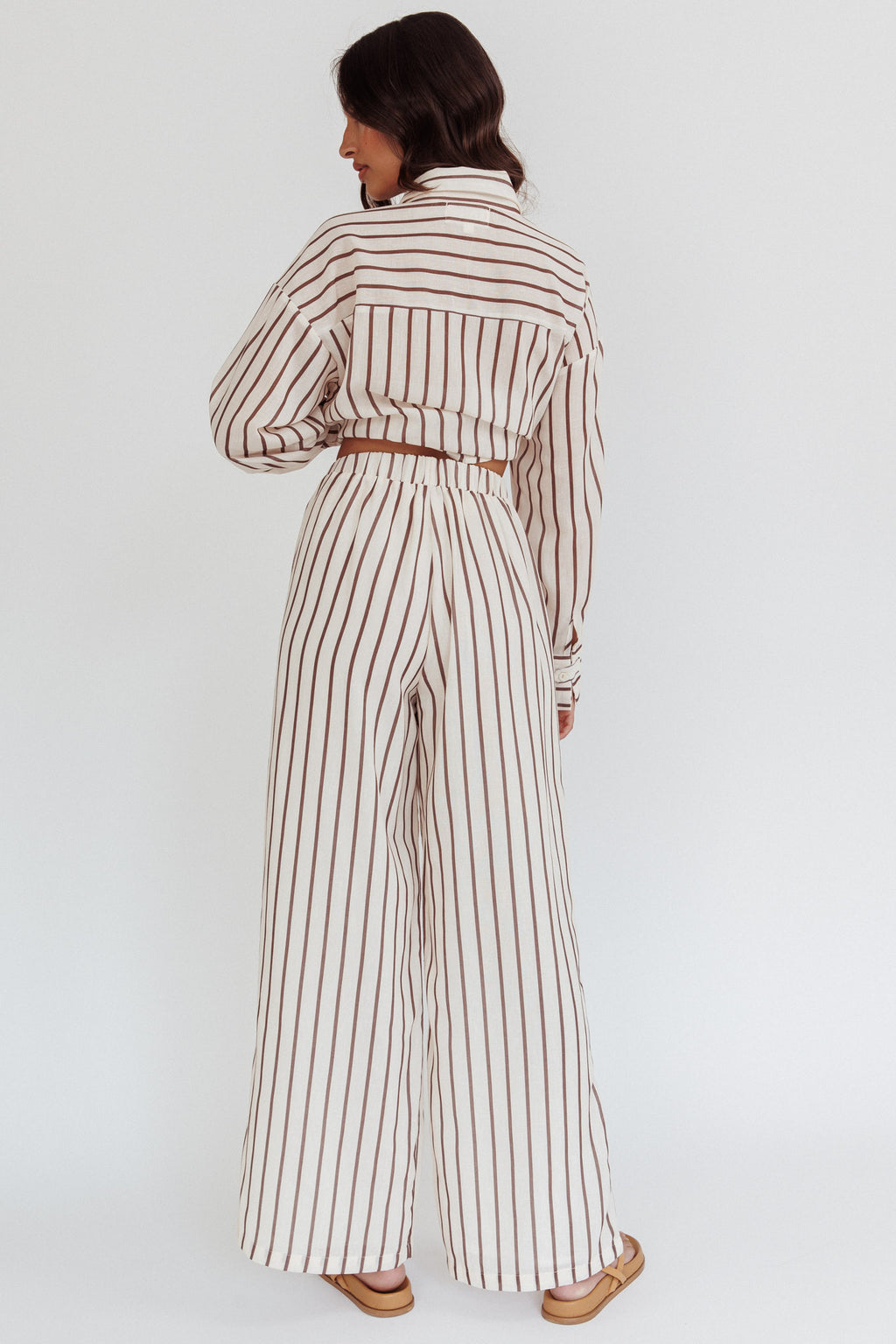 Alex Elastic Waist Pants Stripe Latte by Selfie Leslie