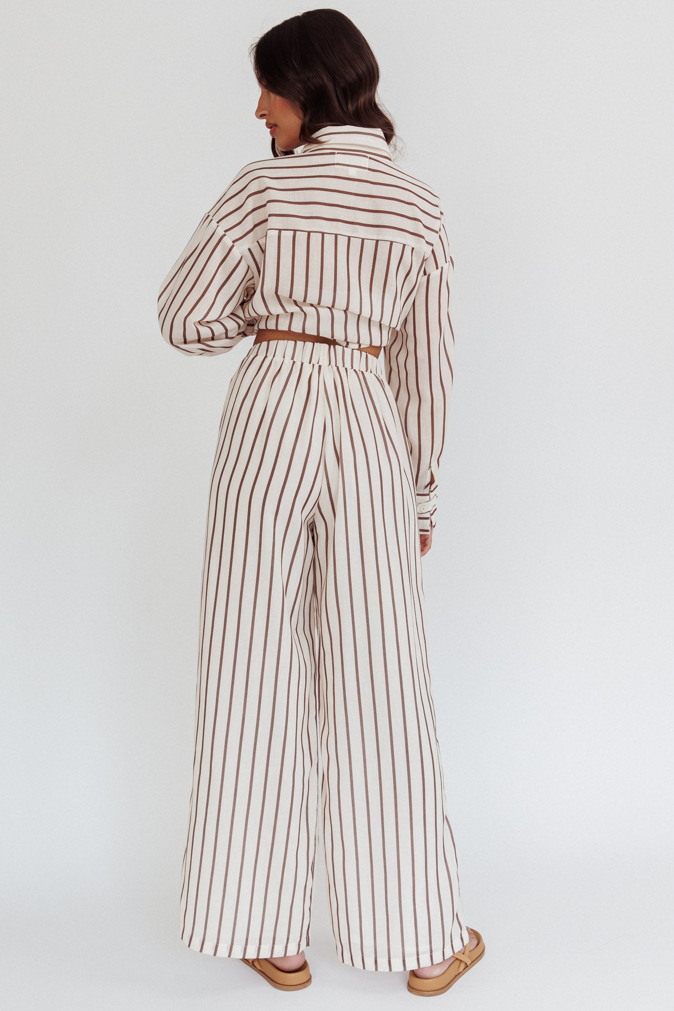 Alex Elastic Waist Pants Stripe Latte by Selfie Leslie