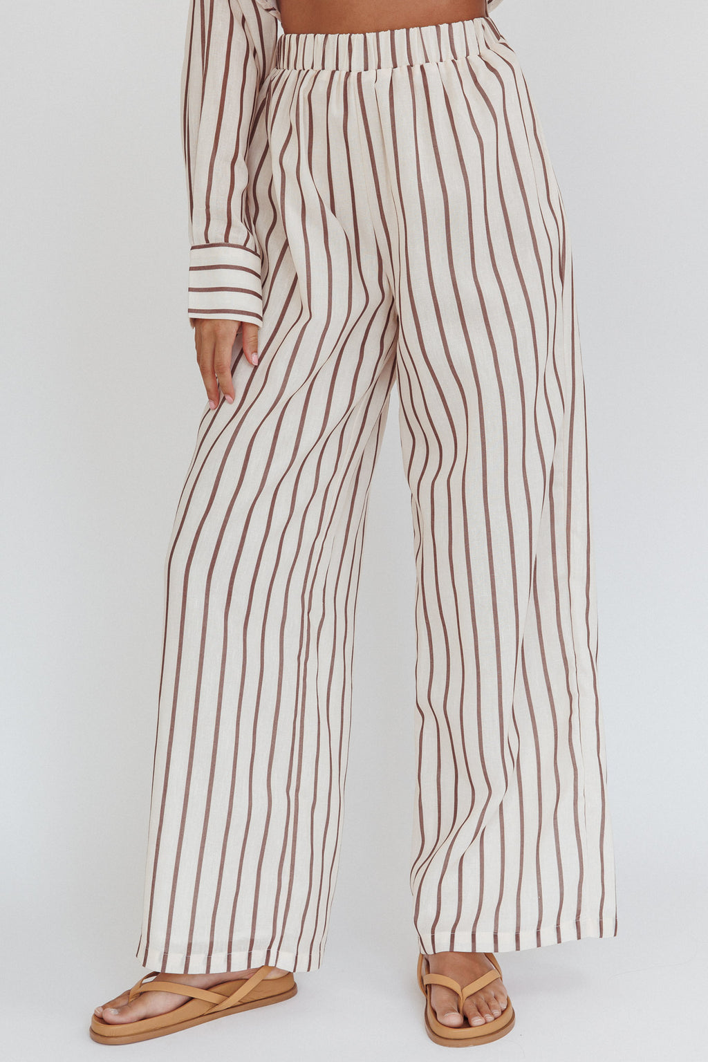 Alex Elastic Waist Pants Stripe Latte by Selfie Leslie