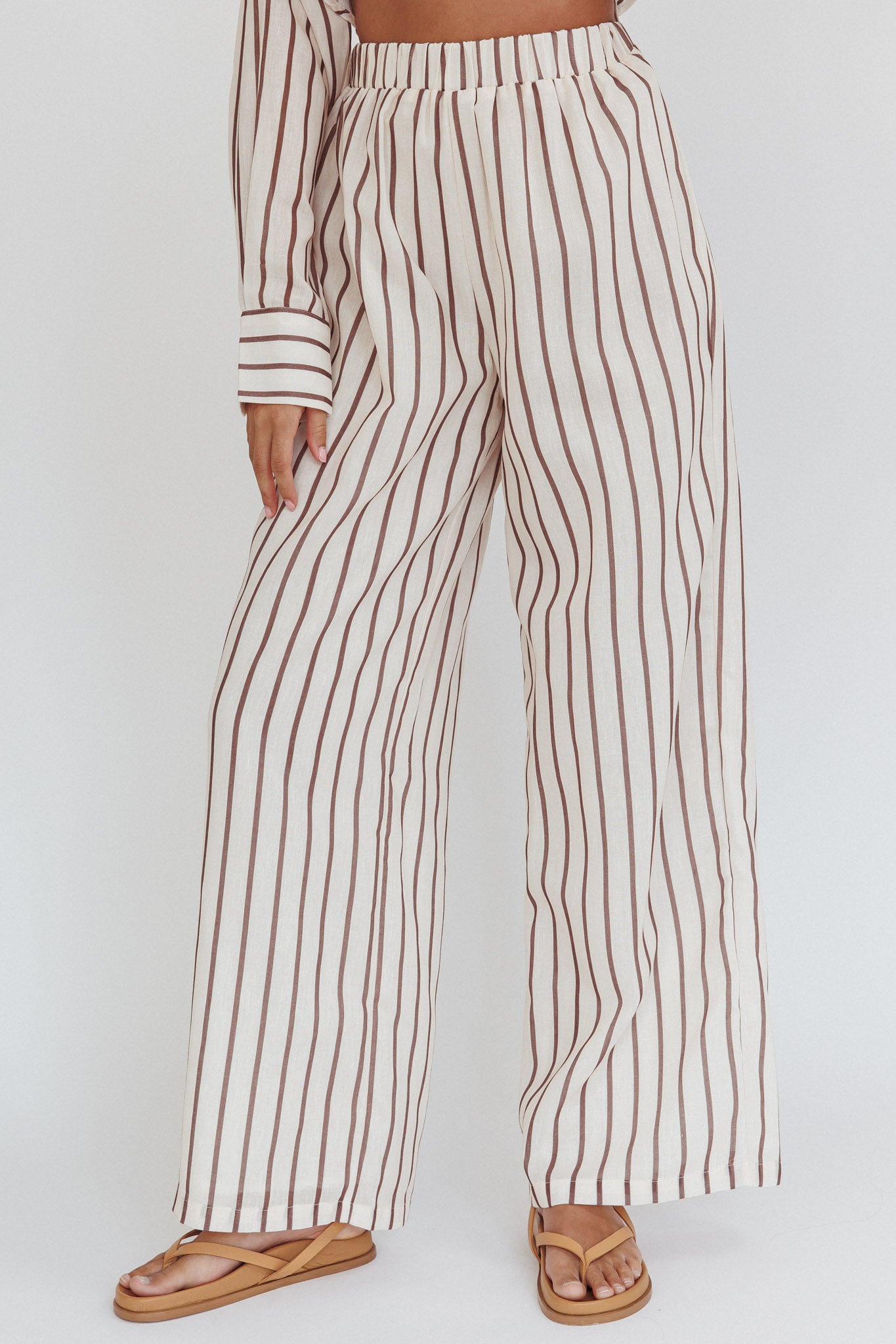 Alex Elastic Waist Pants Stripe Latte by Selfie Leslie