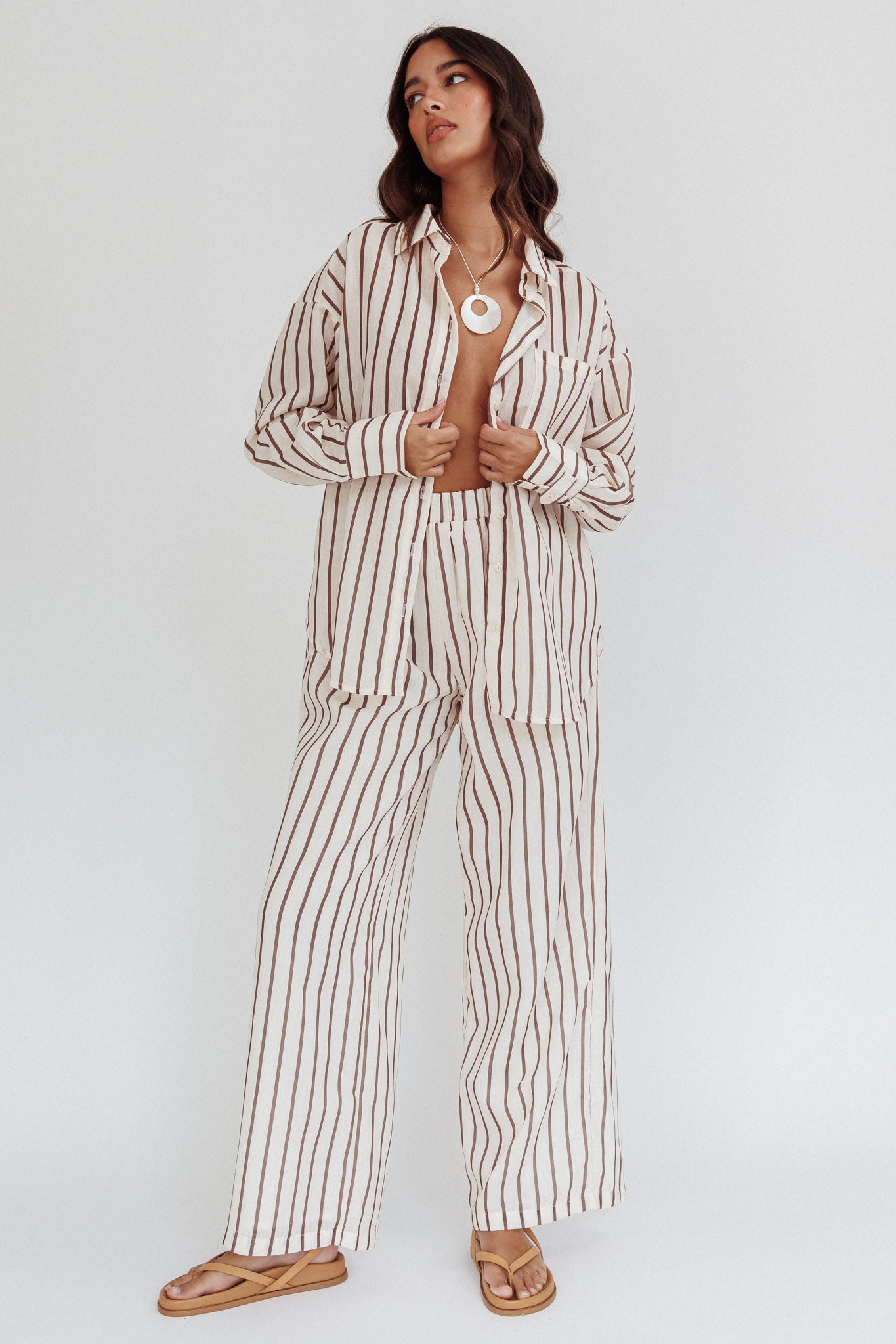 Alex Long Sleeve Shirt Stripe Latte by Selfie Leslie