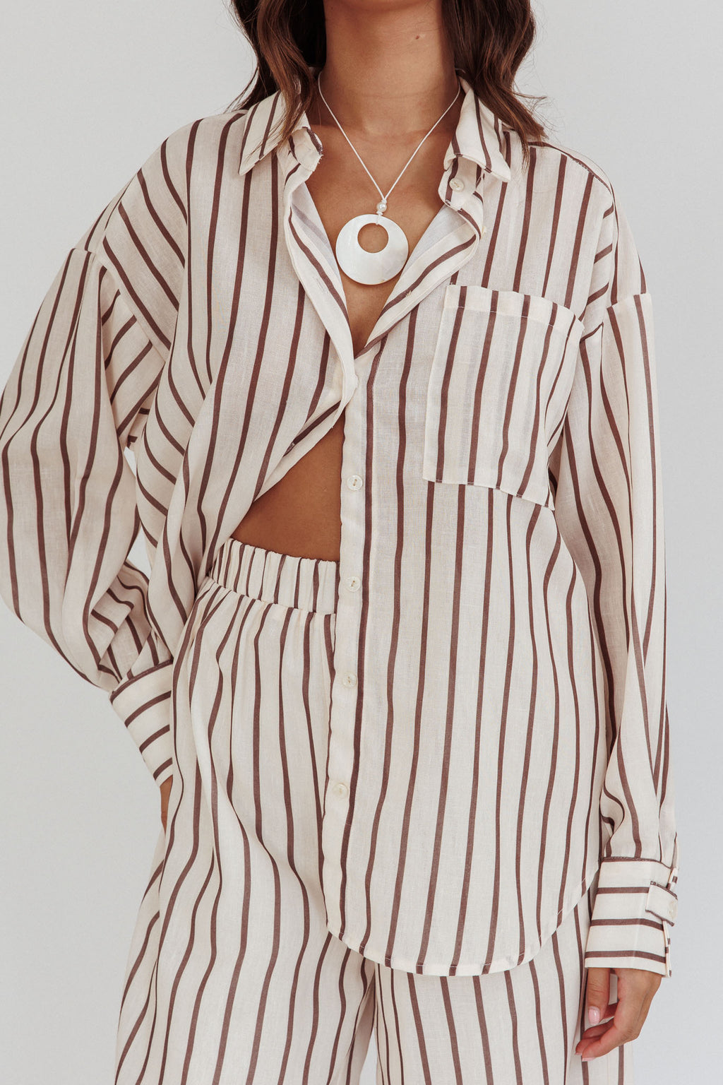 Alex Long Sleeve Shirt Stripe Latte by Selfie Leslie