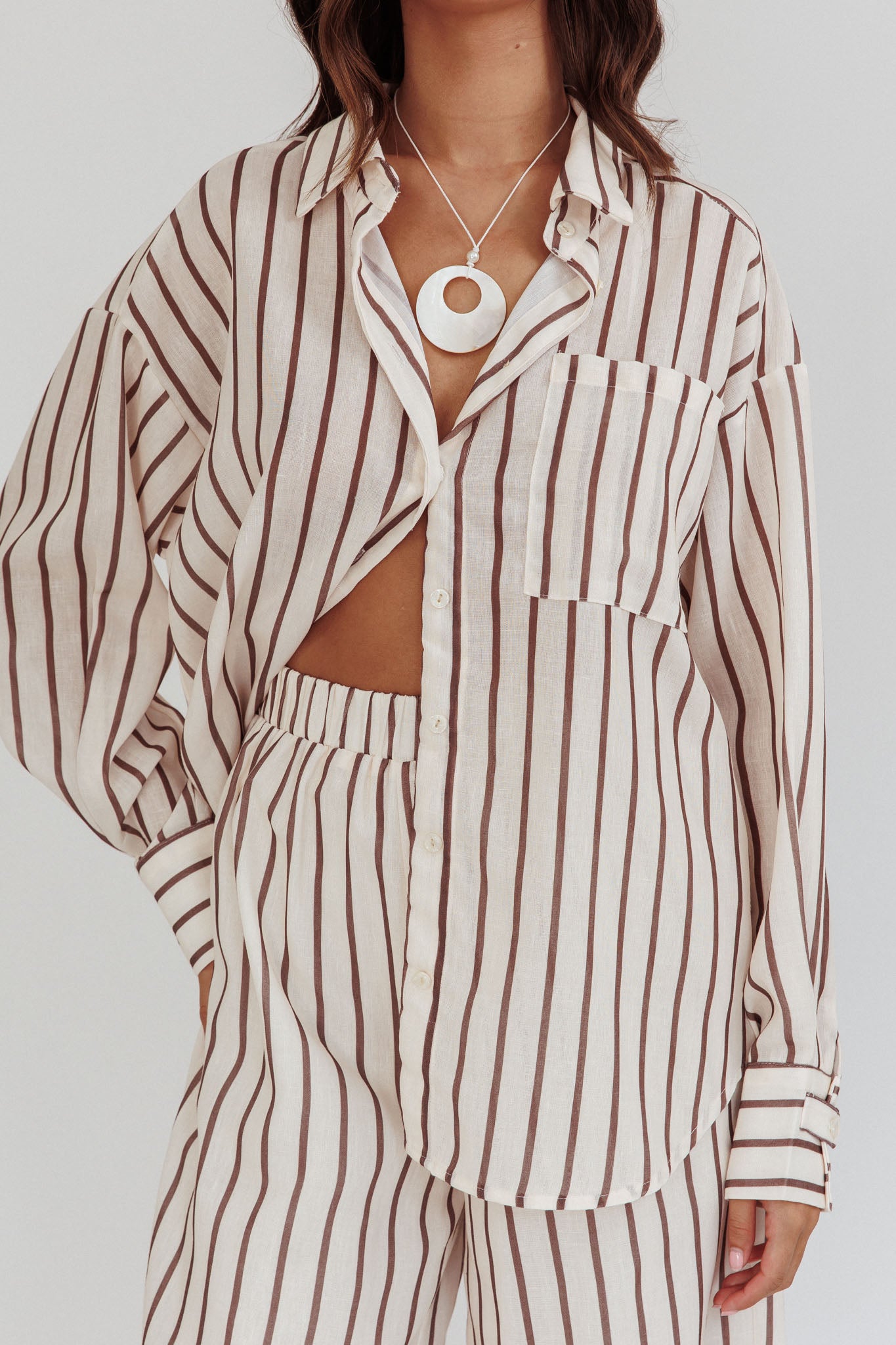 Alex Long Sleeve Shirt Stripe Latte by Selfie Leslie