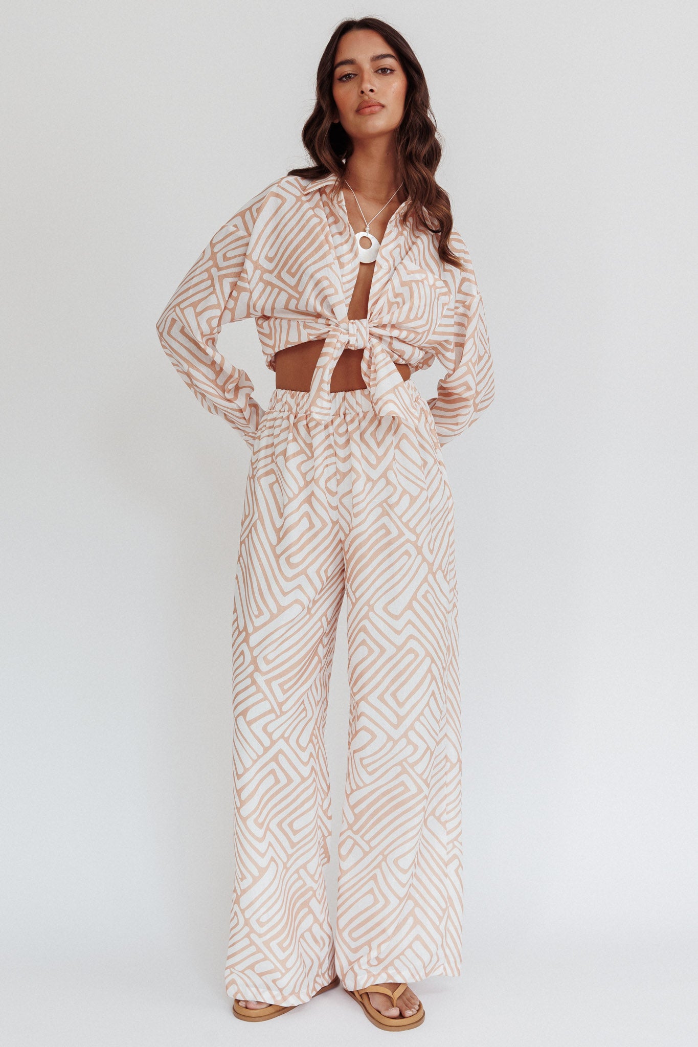 Alex Elastic Waist Pants Print Peach by Selfie Leslie